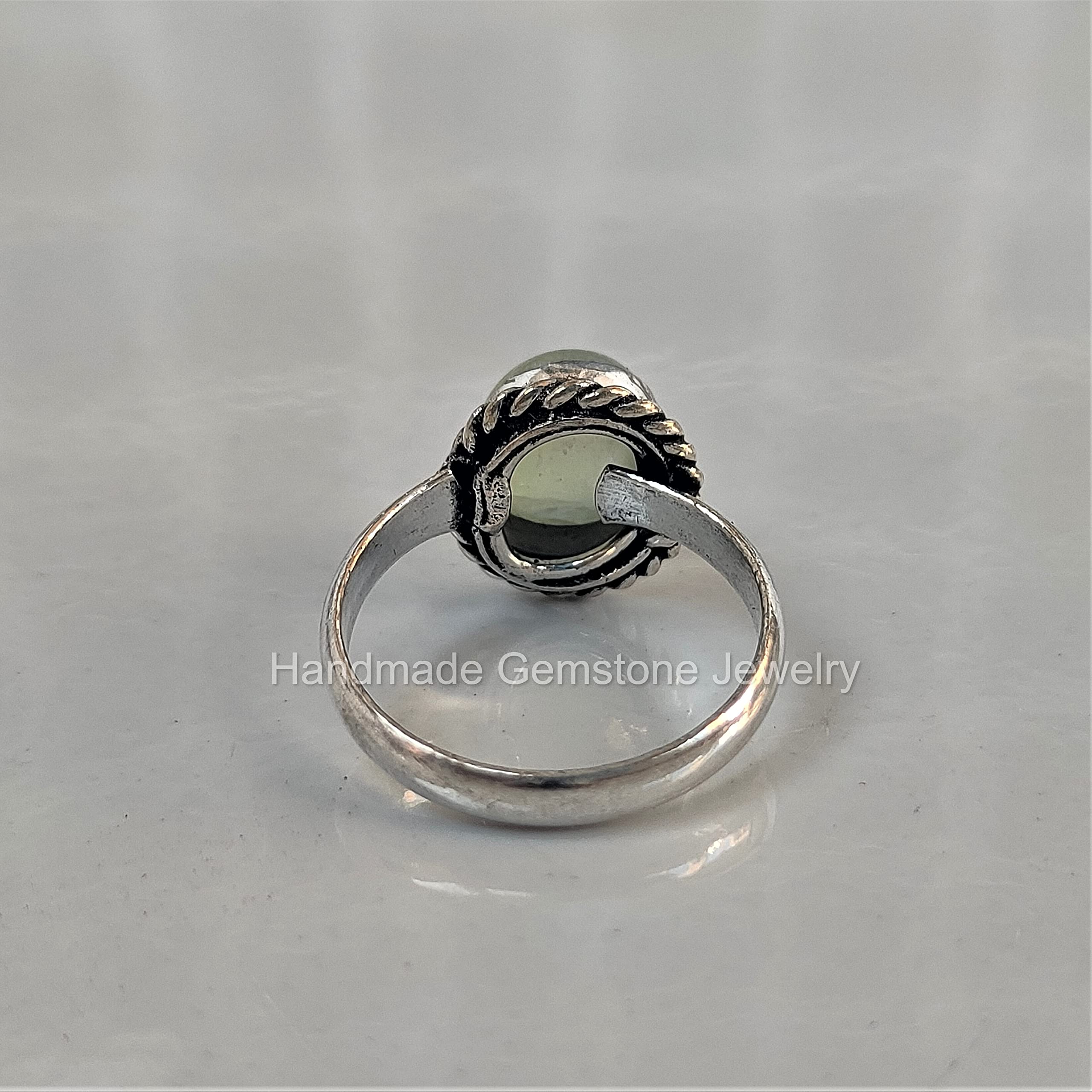 Handmade Prehnite Statement Ring – Oval Green Gemstone Boho Jewelry for Women | Perfect Gift for Nature Lovers & Boho Fashion Enthusiasts