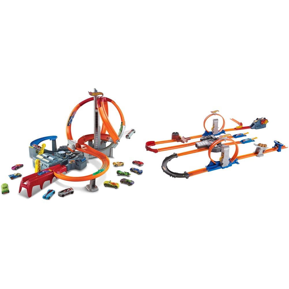 Hot Wheels Spin Storm Track Set & Track Builder Total Turbo Takeover Track Set - Amazon Exclusive Toy Car Racing Playset for Kids | Perfect for Birthday Gifts, Indoor Play & Family Game Nights