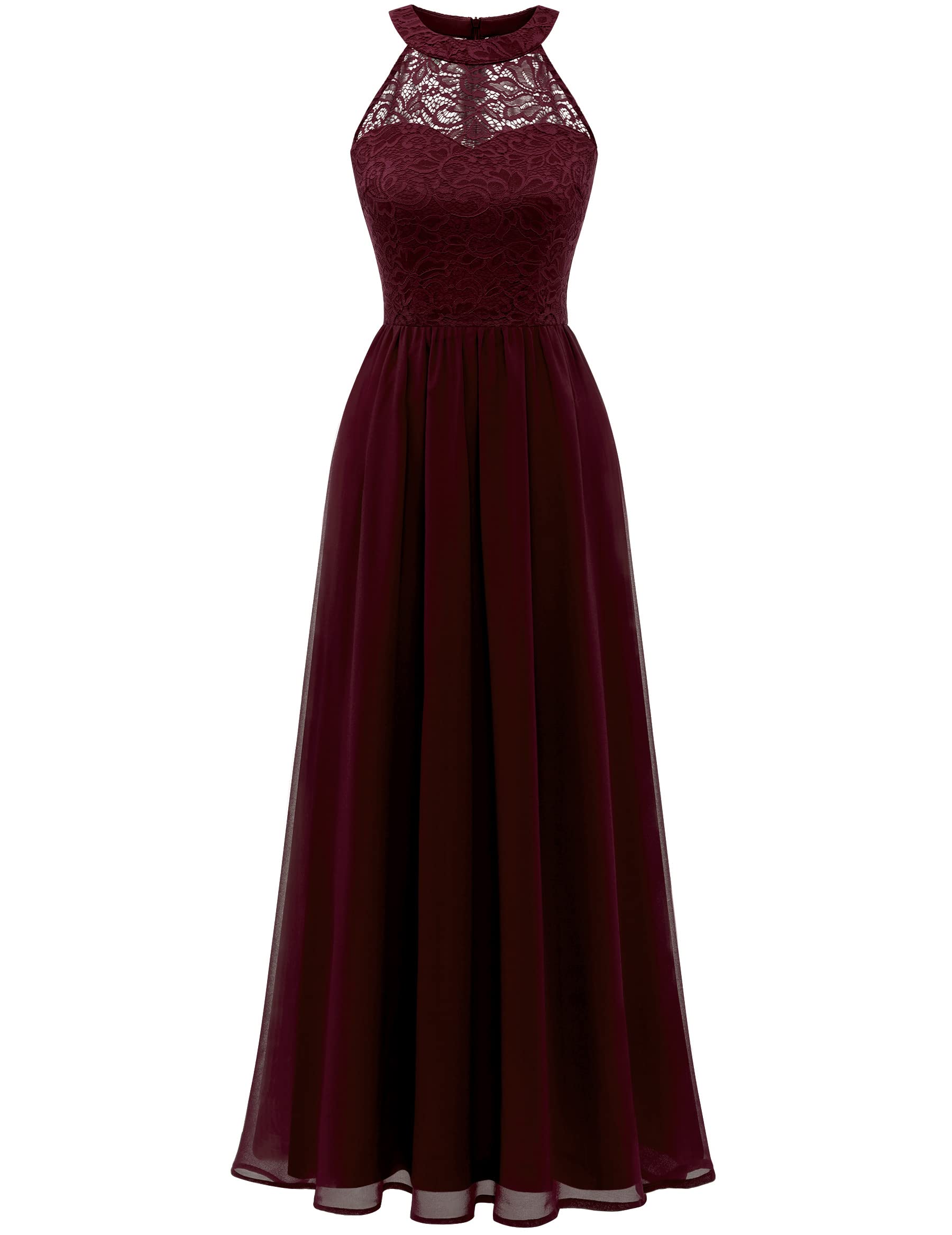 Wedtrend Women's Formal Prom Dress - Elegant Halter Neck Long Gown with Floral Lace for Bridesmaids, Evening Parties, and Special Occasions