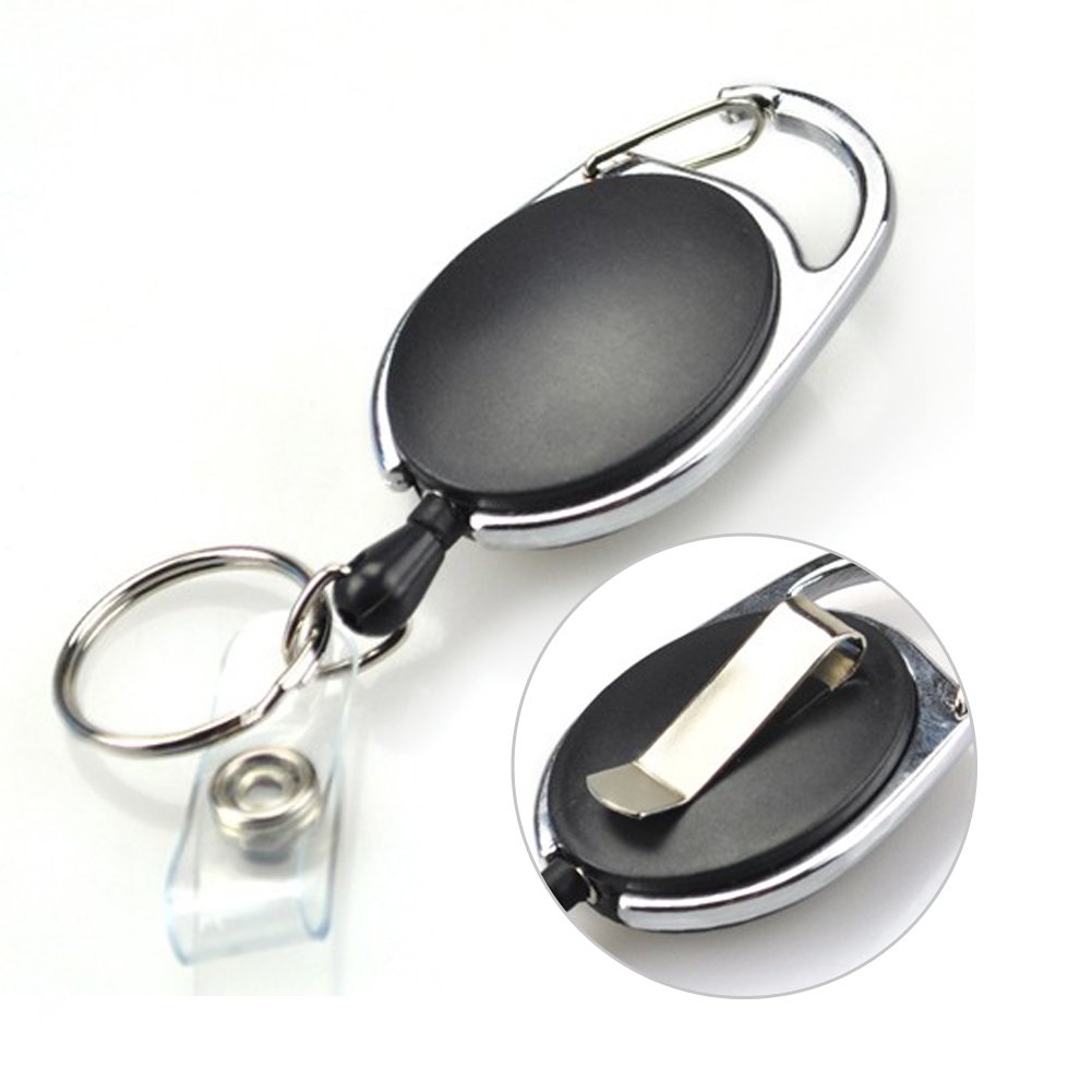 500Pcs Black Carabiner Badge Holder Reels with Back Splint & Key Ring - Durable ID Card Holders for Work, Events & Outdoor Activities