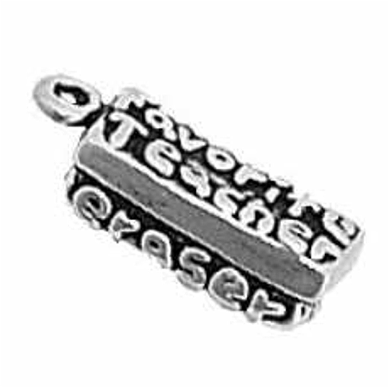 Sterling Silver Girls 0.8mm Box Chain Necklace with 3D FAVORITE TEACHER Blackboard Eraser Charm - Perfect Gift for Teachers Appreciation Day, Graduation & Back to School