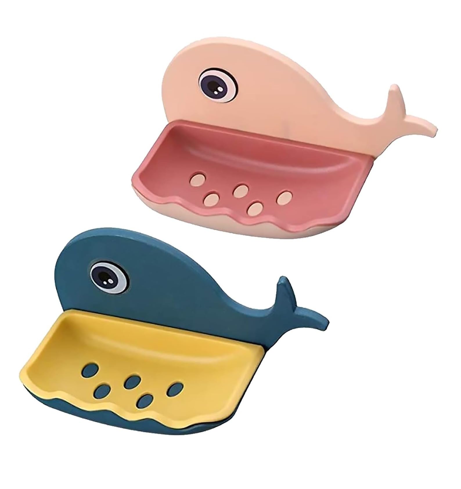 UCRAVO 2 Pack Kids Soap Dish with Suction Cup - Plastic Self Draining Soap Holder for Shower Wall, Fish Shaped Bathroom Soap Tray - Perfect for Kids Bathroom, Nursery, and Travel Use