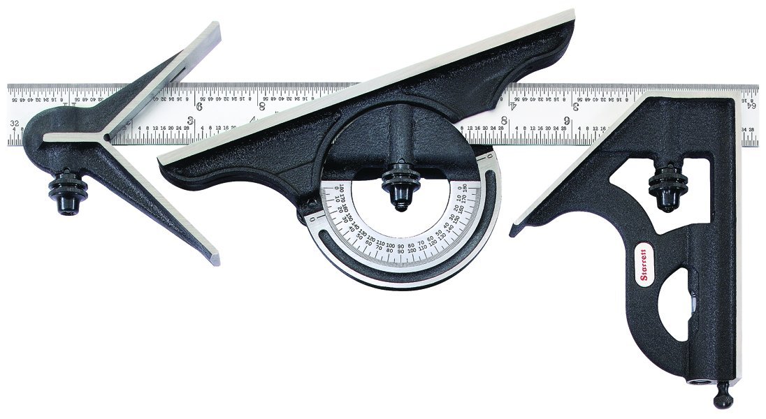 Starrett 435ME-600 Cast Iron Combination Square Set with Center & Reversible Protractor Heads - 600mm Black Wrinkle Finish - Precision Measuring Tool for Woodworking, Metalworking & DIY Projects