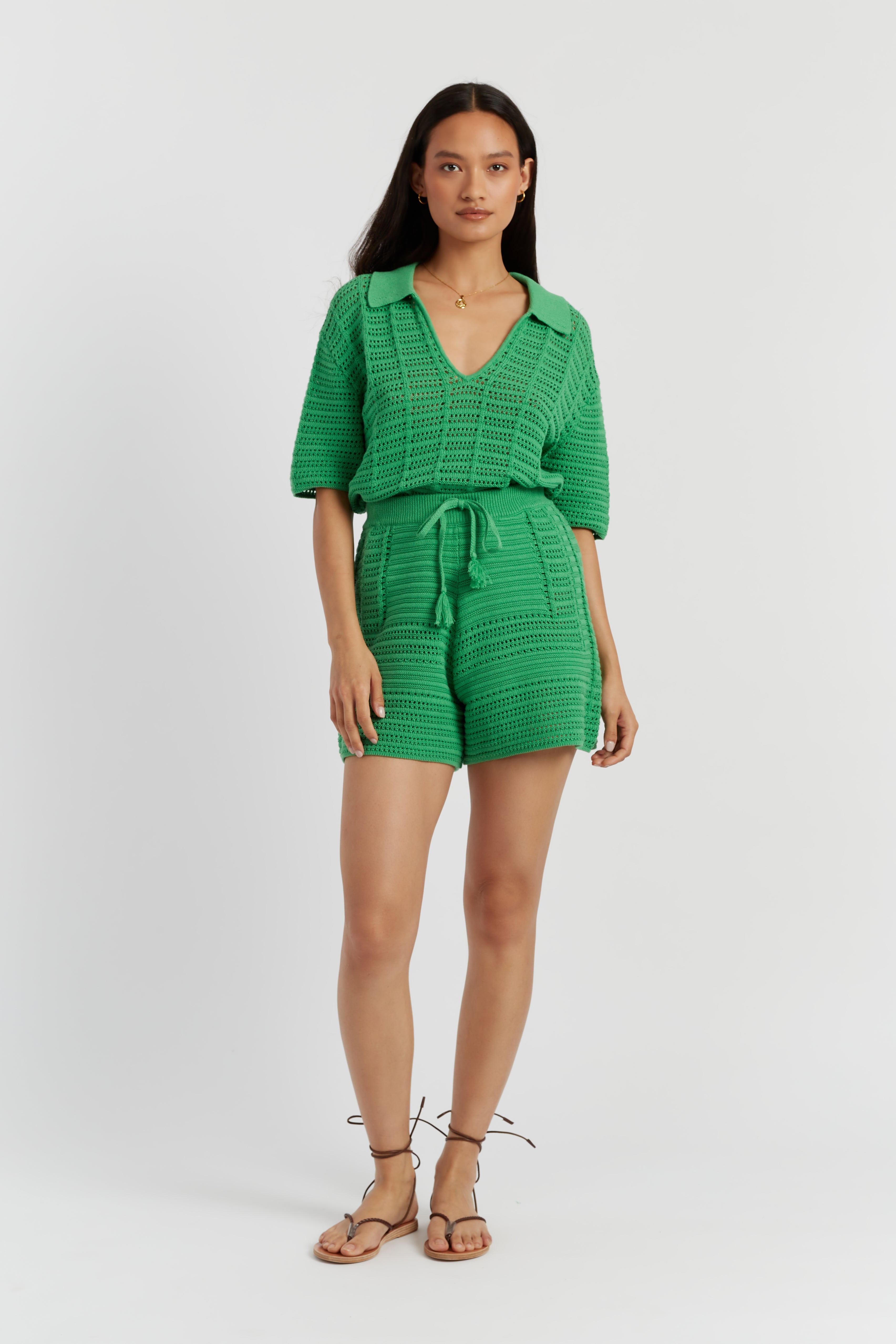 Green Cotton Crochet Shorts for Women - Breathable Summer Beachwear & Boho Fashion Outfits