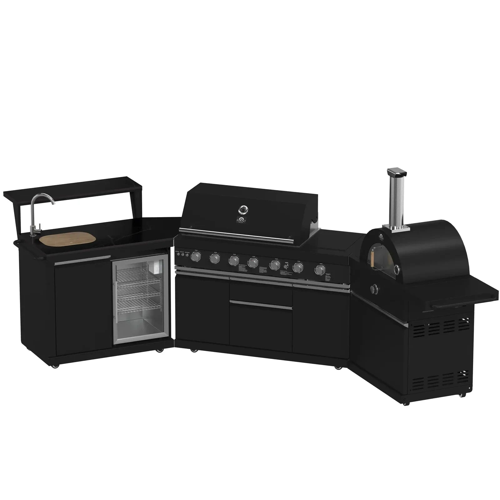 Forno All'Aperto Outdoor Kitchen Set FODKT2551BLK - Premium Stainless Steel BBQ Grill Island with Side Burner & Storage - Perfect for Backyard, Patio, and Poolside Entertaining