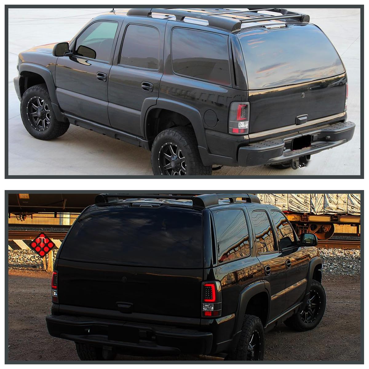 Spec-D Tuning Black LED Tail Lights with Red LED Tube - Compatible with 2000-2006 Chevy Suburban, Tahoe & GMC Yukon, Denali, XL - Left & Right Pair Assembly - Upgrade Your SUV's Rear Style & Safety for Night Driving