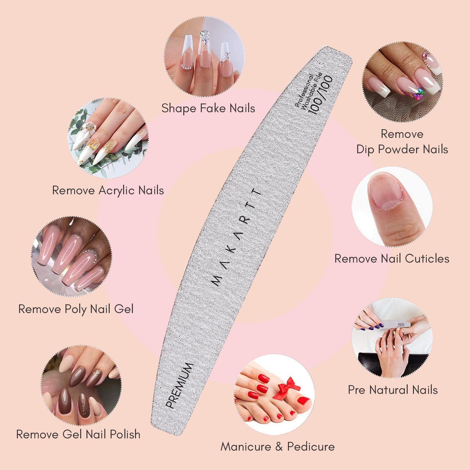 Makartt Professional 100/100 Grit Zebra Nail Files with Electric Nail Drill Kit - JD700 Nail File for Manicure, Pedicure & Nail Art at Home or Salon