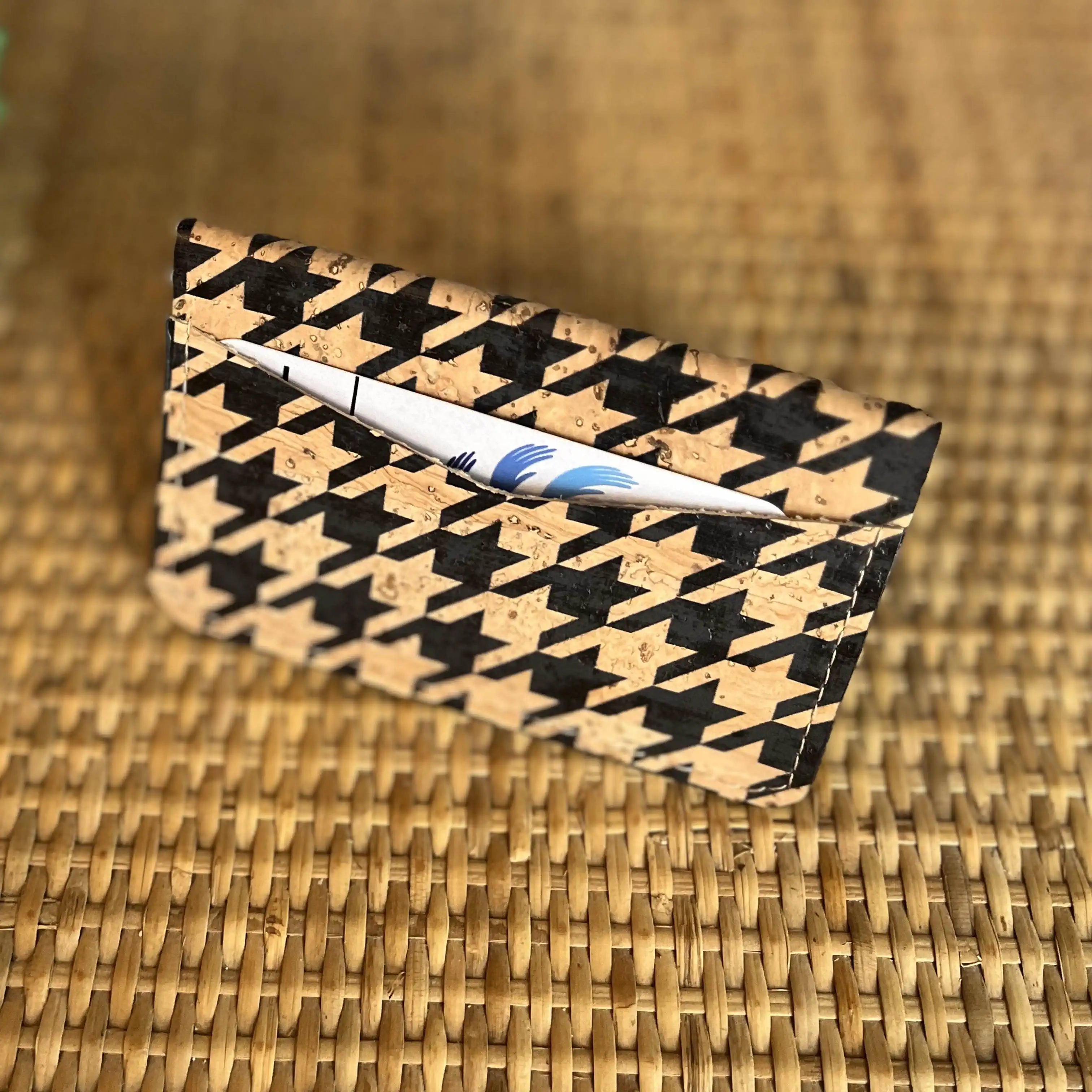 Slim Cork Card Holder Wallet - Houndstooth Pattern RFID Blocking Minimalist Wallet for Men & Women | Perfect for Travel, Business & Everyday Use