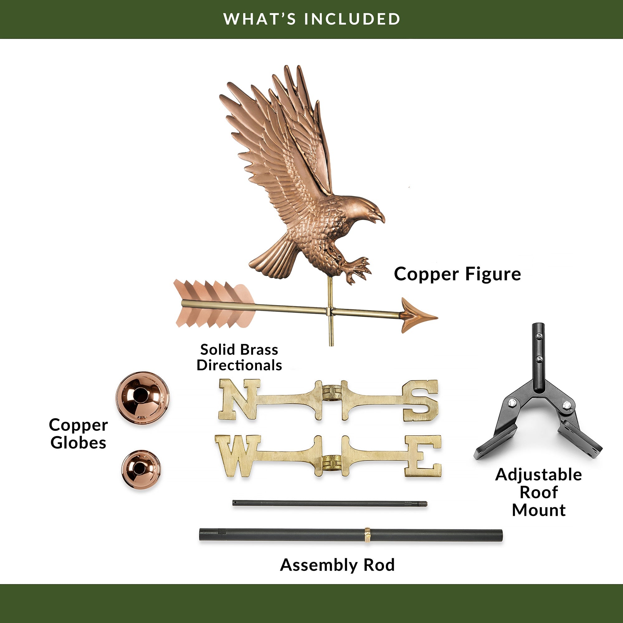 American Bald Eagle Weathervane - Handcrafted Copper Outdoor Decor for Garden, Roof & Yard | Patriotic Home & Farmhouse Decoration