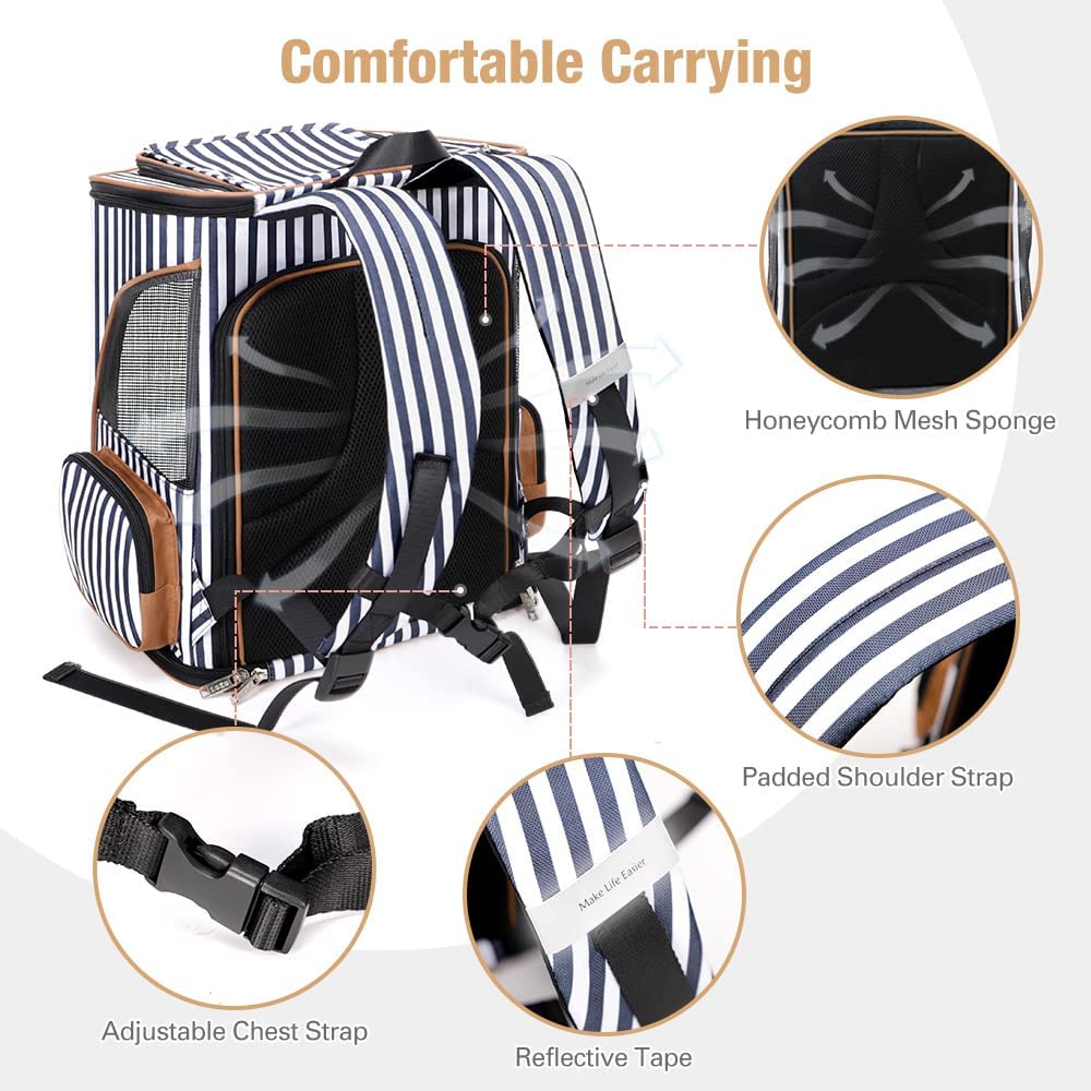 Expandable Cat & Dog Backpack Carrier - Foldable Pet Travel Backpack with Safety Leash for Small Pets | Airplane Approved, Hiking, Outdoor Adventures (Black)