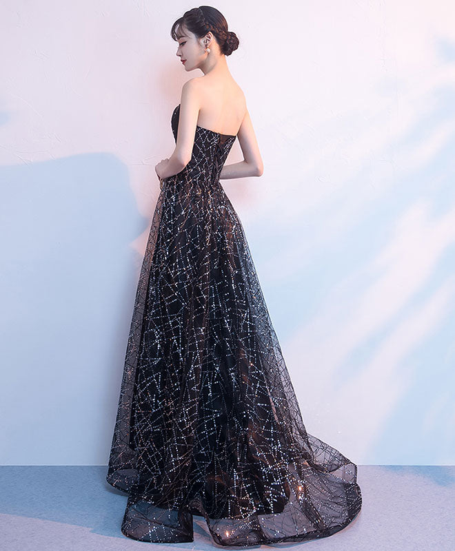 Elegant Black Tulle Sequin Long Prom Dress & Evening Gown for Women - Perfect for Homecoming, Formal Parties, and Special Occasions