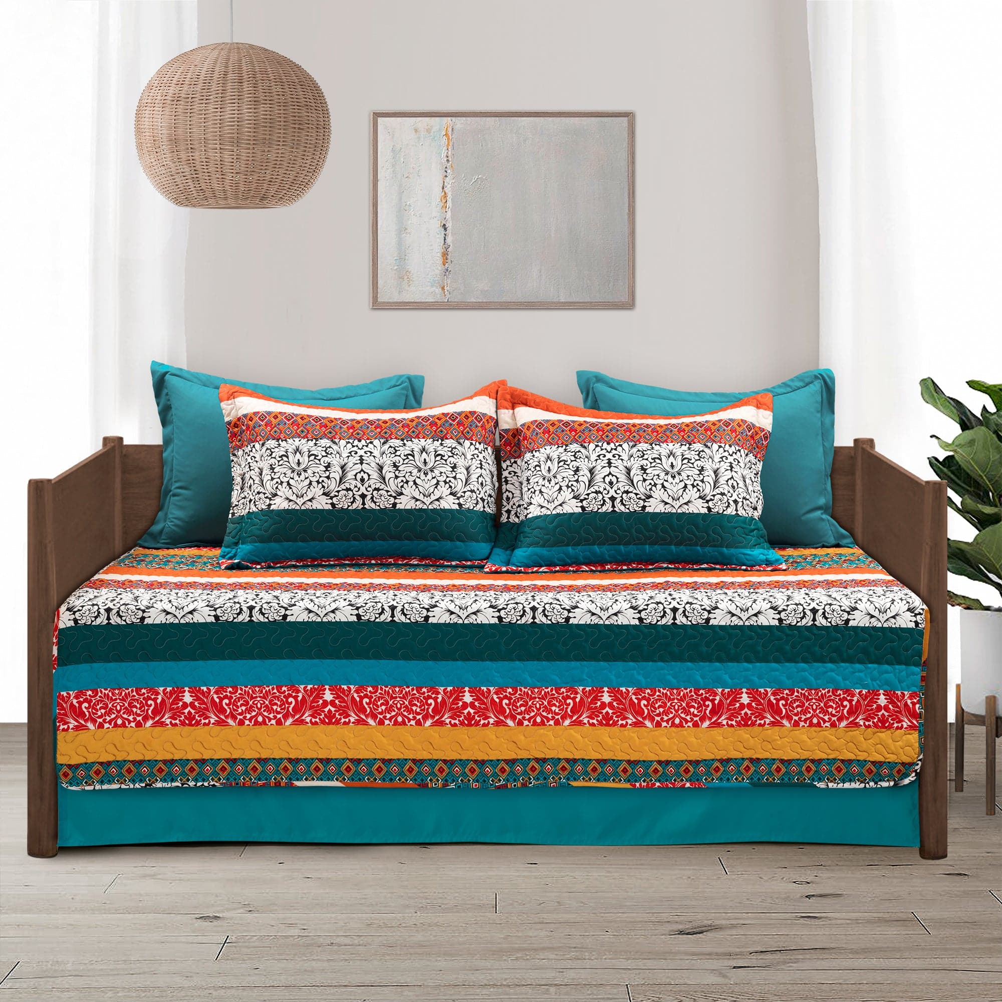 Boho Stripe 6-Piece Daybed Cover Set - Soft & Stylish Couch Cover for Living Room, Bedroom, or Patio - Perfect for Bohemian, Coastal, or Farmhouse Decor