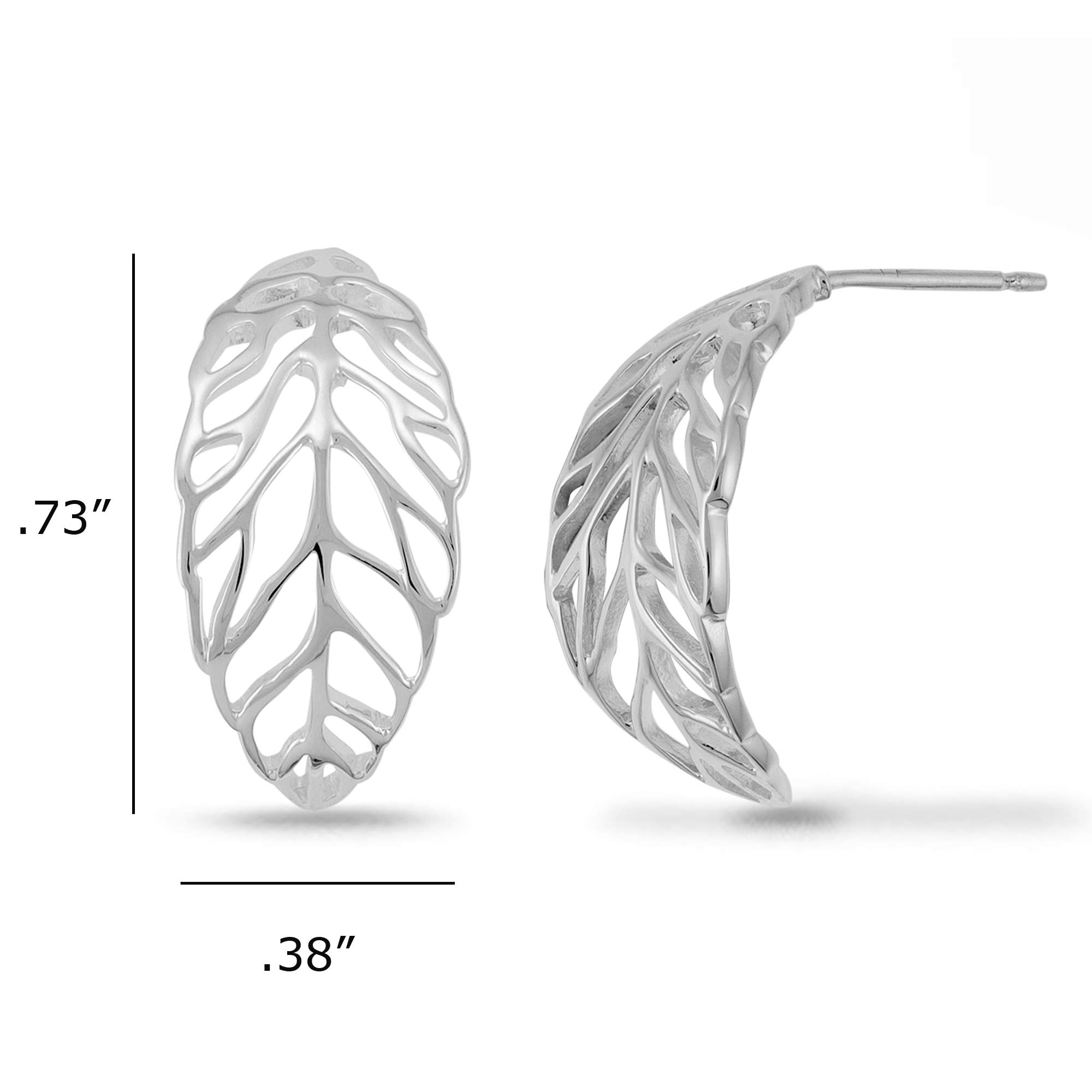 Boma Jewelry Sterling Silver Open Cut Out Tree Leaf Hoop Earrings for Women - Nature Inspired Post Earrings for Everyday Wear & Gift Giving