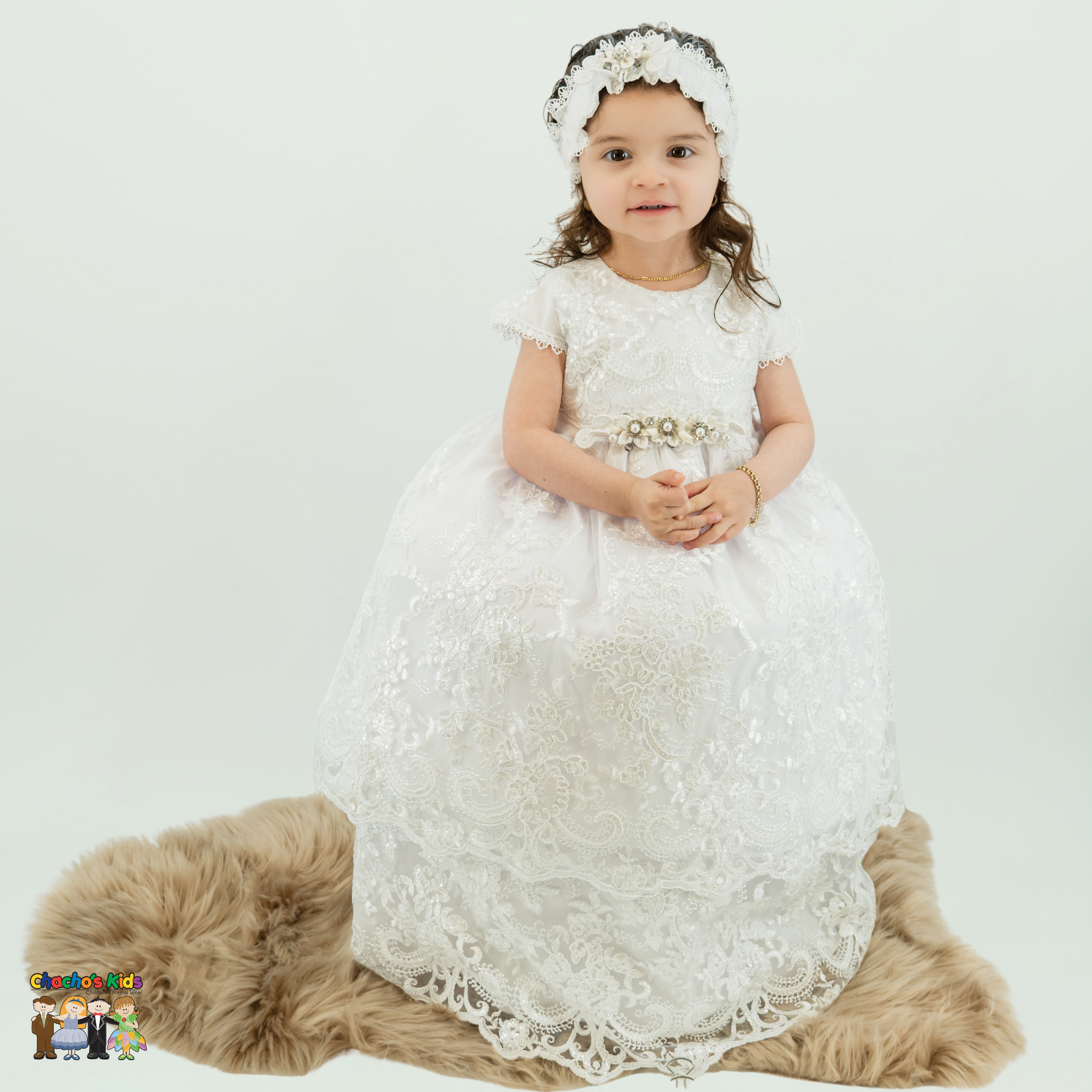 Girls Baptism Dress (R113) - Elegant White Lace Christening Gown for Baby Girls - Perfect for Church Ceremonies & Special Occasions
