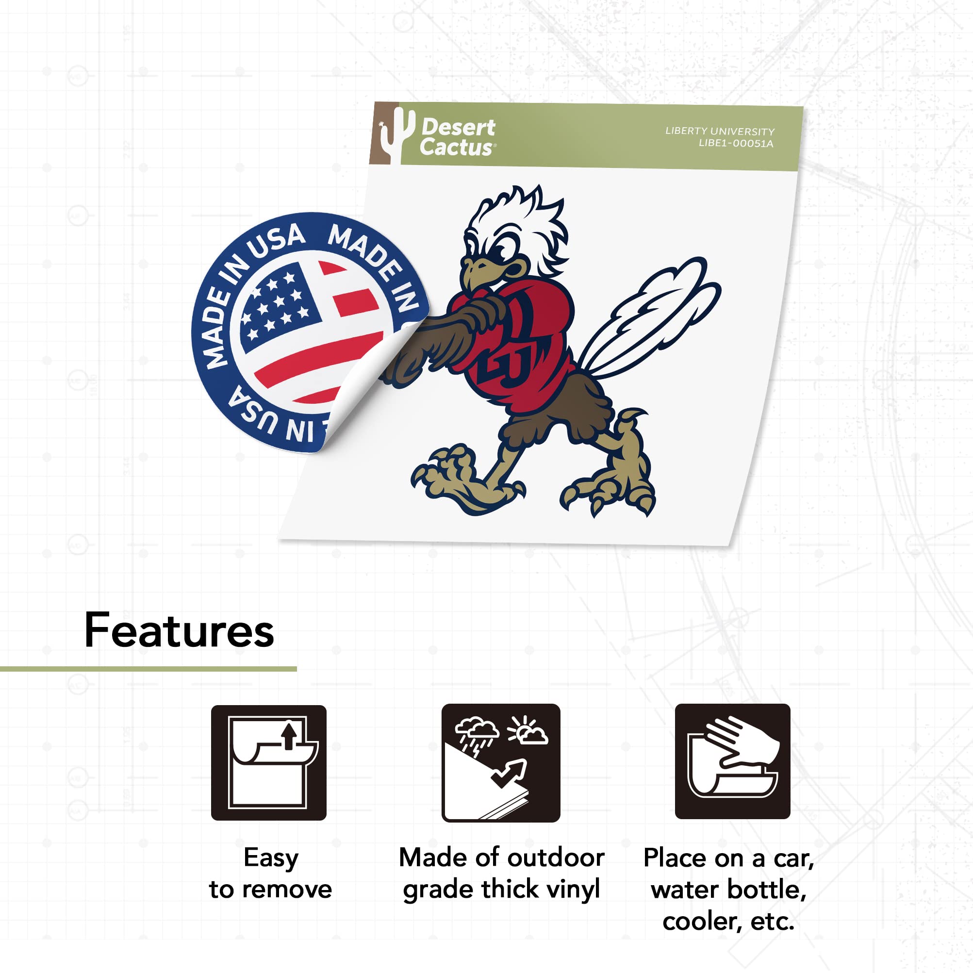 Liberty University Desert Cactus Sticker - Flames Vinyl Decal for Laptop, Water Bottle, Car & Scrapbook - Waterproof & Durable (IND 00051A) - Perfect for College Students, Alumni & Fans