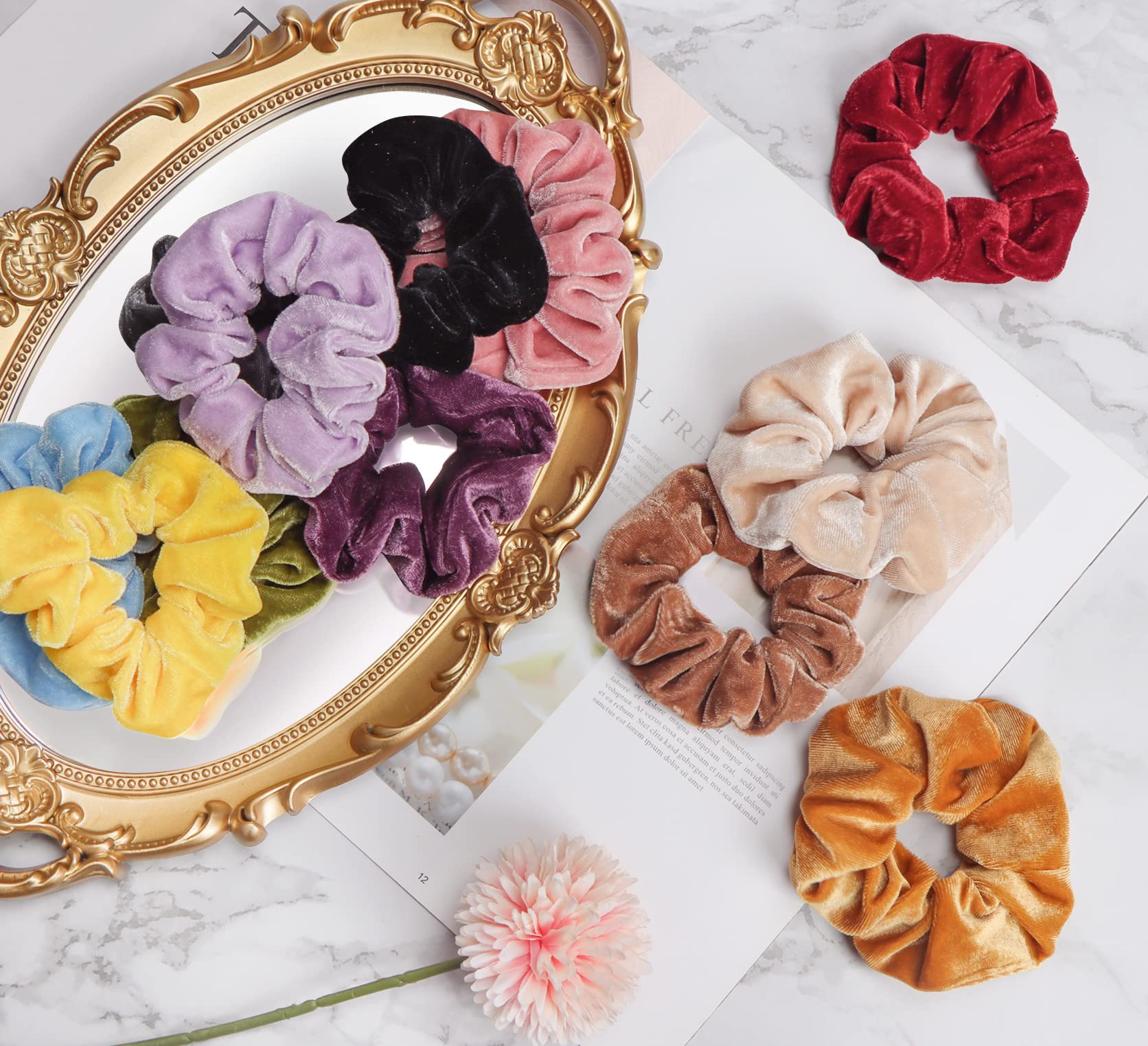 Owill 12 Pcs Velvet Scrunchies for Women & Girls - Soft Thick Hair Bands, Ponytail Holders & Hair Ties (Black) - Perfect for School, Work, Gym & Everyday Styling