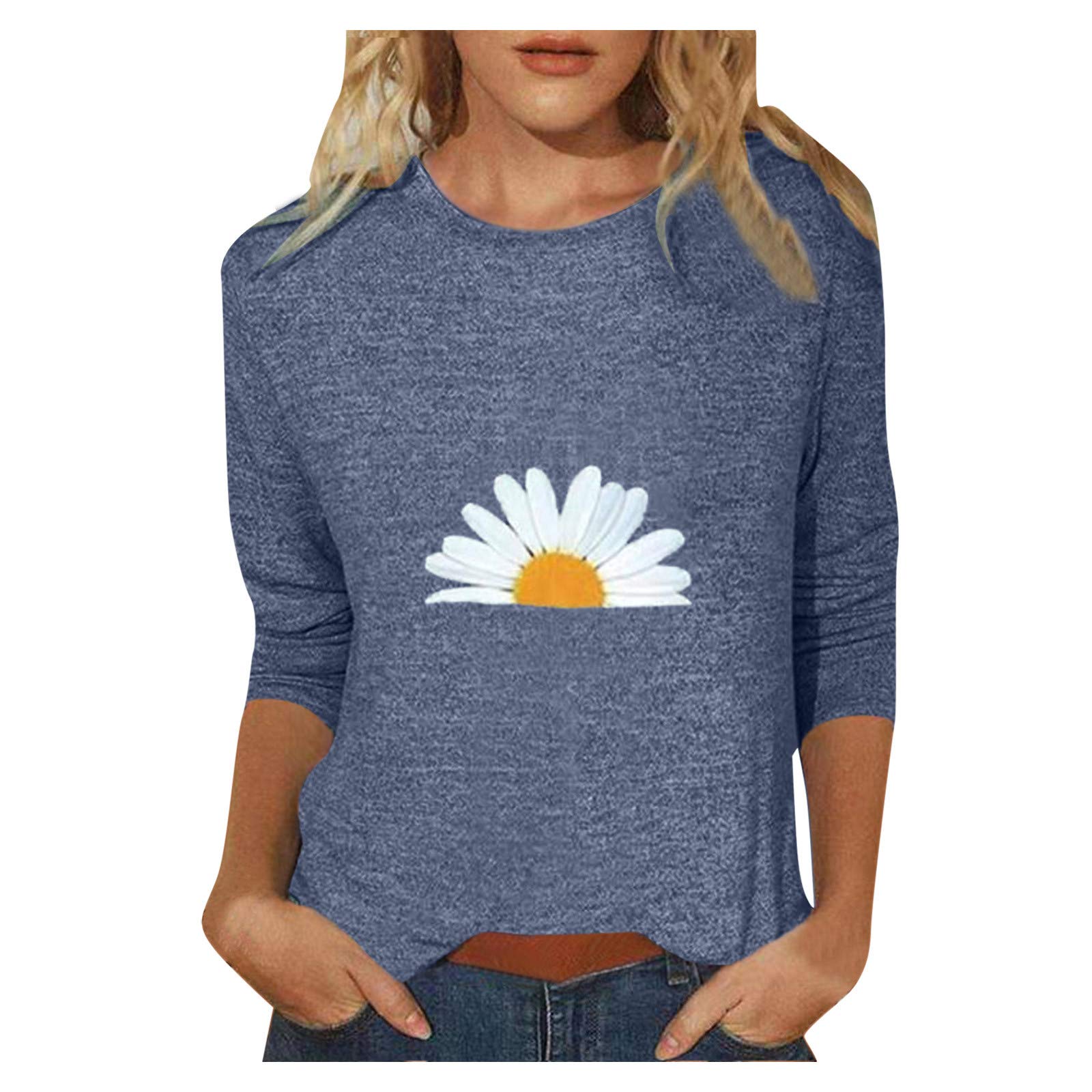 Women's Long Sleeve Round Neck Printed Shirt with Solid Stitching - Grey Color Top & Leggings Set for Casual Wear, Office Outfits and Everyday Fashion