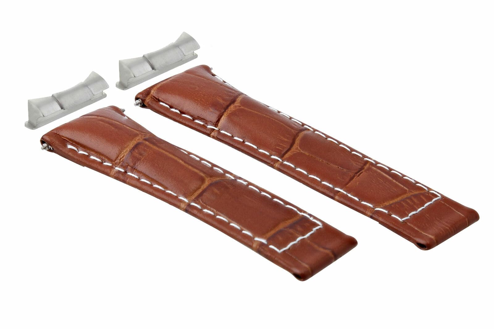 Genuine Leather Watch Band Strap for Rolex Daytona 116519 - Cognac/Tan with White Stitching - Premium Replacement Watch Strap for Luxury Watches | Perfect for Business, Formal Events & Daily Wear
