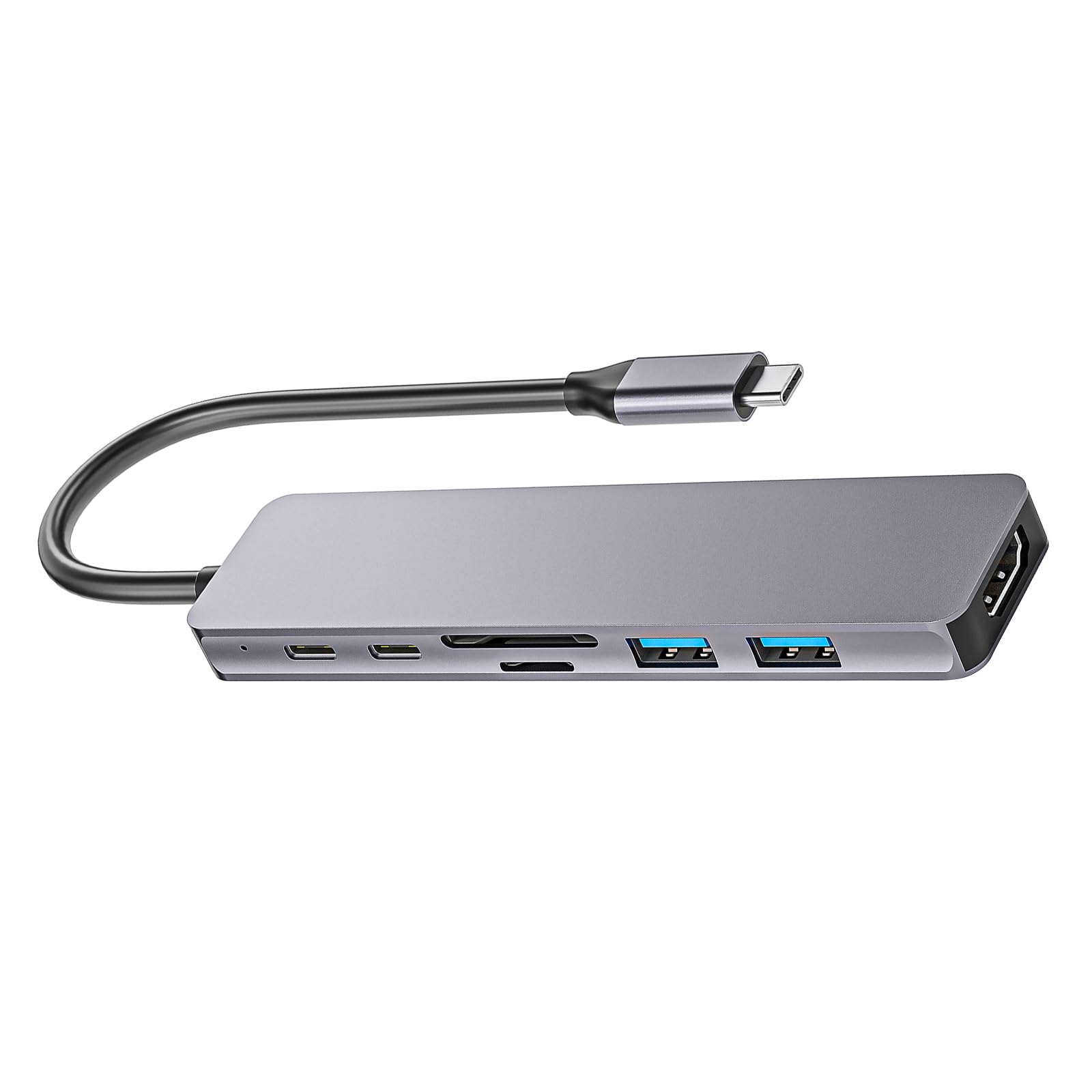 Paopaoldm 7-in-1 Aluminum USB C Hub with USB 3.0 Ports, SD/TF Card Reader, 100W PD Charging - Compact Multi-Port Adapter for MacBook Pro/Air, iPad Pro, Dell XPS - Perfect for Home Office, Travel & Gaming
