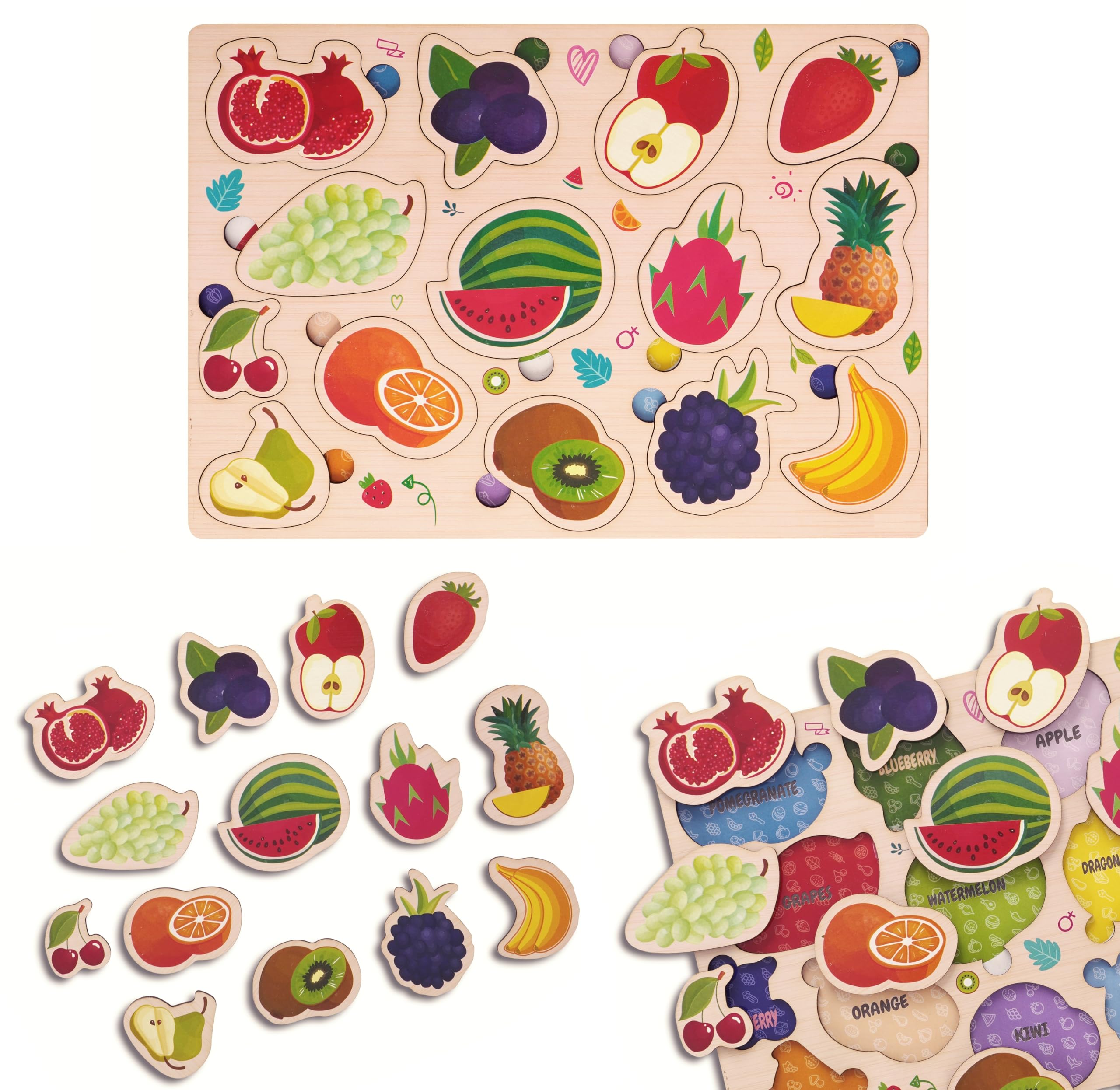 Aebco Wooden Fruit Puzzles for Toddlers - Montessori Learning Toys for Boys & Girls - Educational Gift for Kids - Perfect for Preschool & Homeschool Learning - Fun Playtime & Early Childhood Development