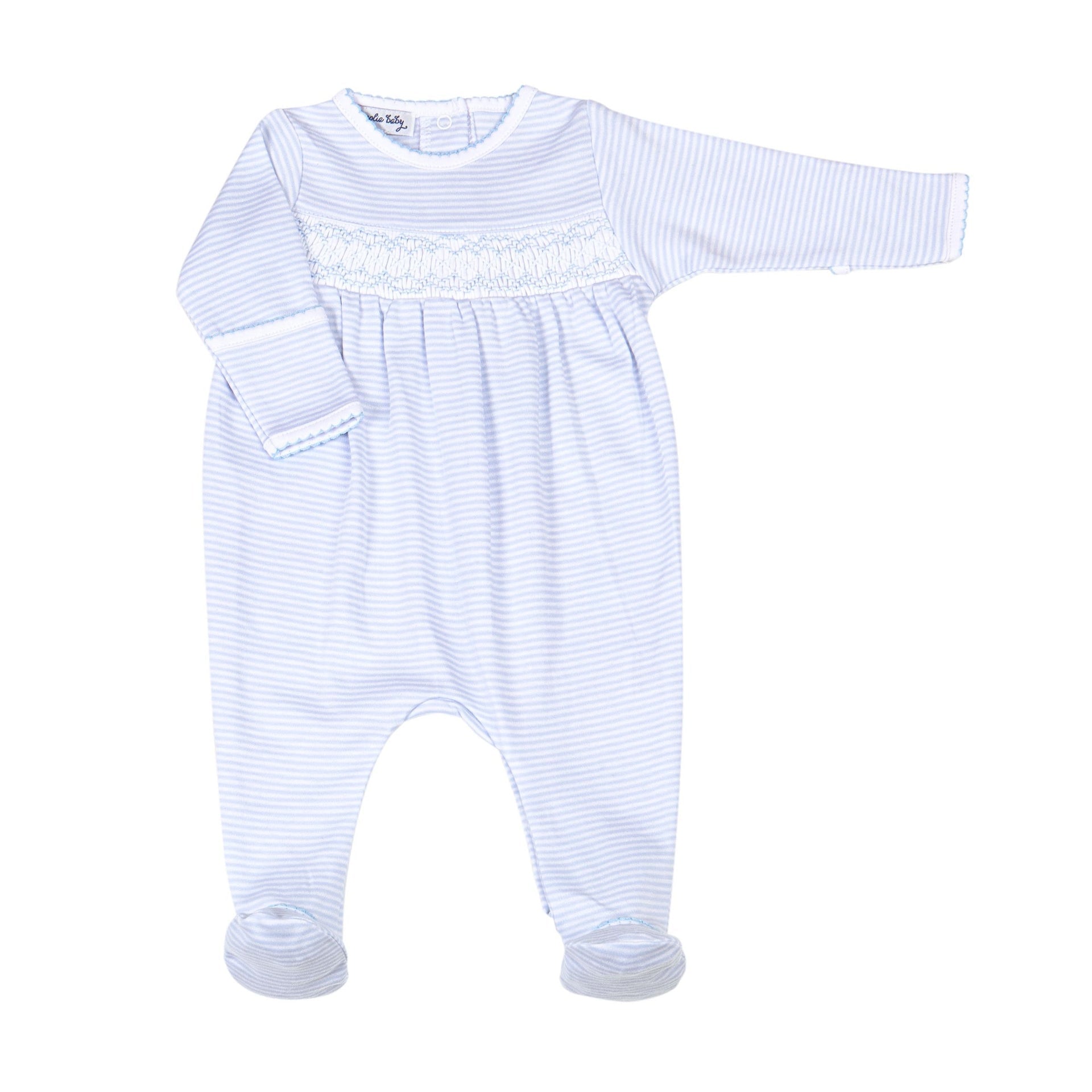 Mini Stripes Smocked Footie Baby Romper - Blue | Soft Cotton Newborn Onesie for Playtime & Photo Shoots