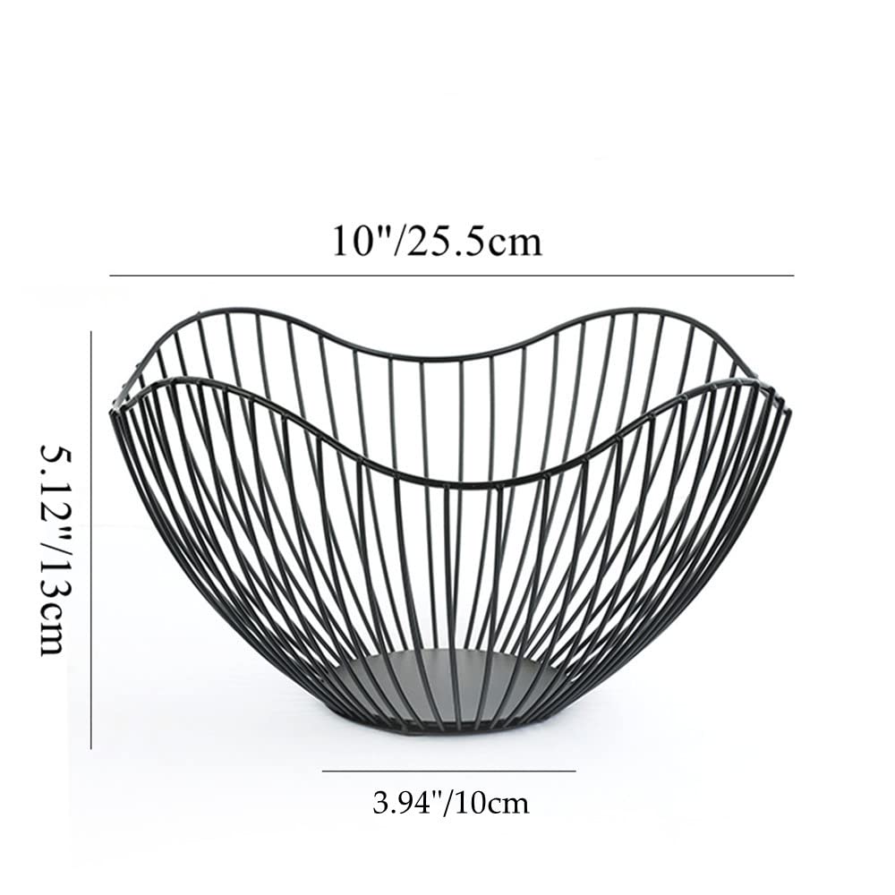 NatureMan Large Metal Wavy Fruit Basket - Kitchen Counter Storage Bowl for Fruits, Vegetables & Bread - Durable & Stylish Black Design - Perfect for Dining Table, Pantry & Farmhouse Decor