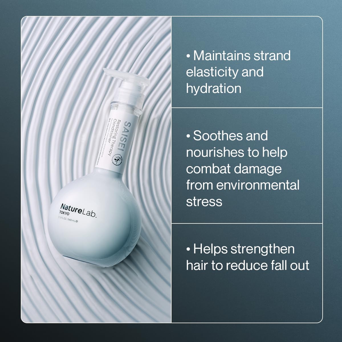 NATURELAB. TOKYO SAISEI Restoring Therapy Conditioner - Lightweight Hair Treatment for Strong, Healthy Hair - 11.5 oz - Ideal for Damaged, Dry & Frizzy Hair Care at Home or Salon
