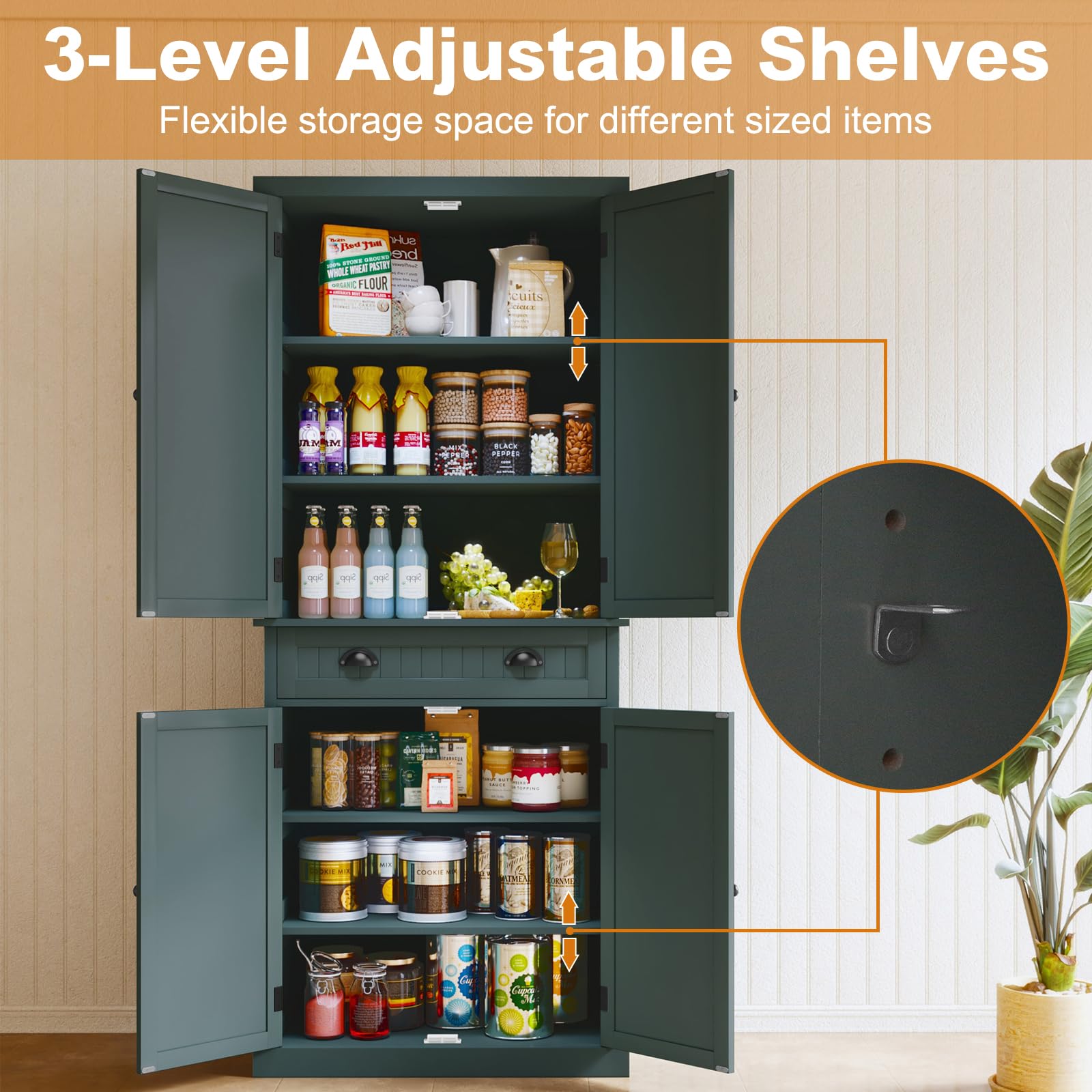 ARTPOWER Kitchen Pantry Storage Cabinet with Drawer & Adjustable Shelves - Organize Kitchen, Bathroom or Hallway - Green - Perfect for Small Space Organization & Home Storage Solutions