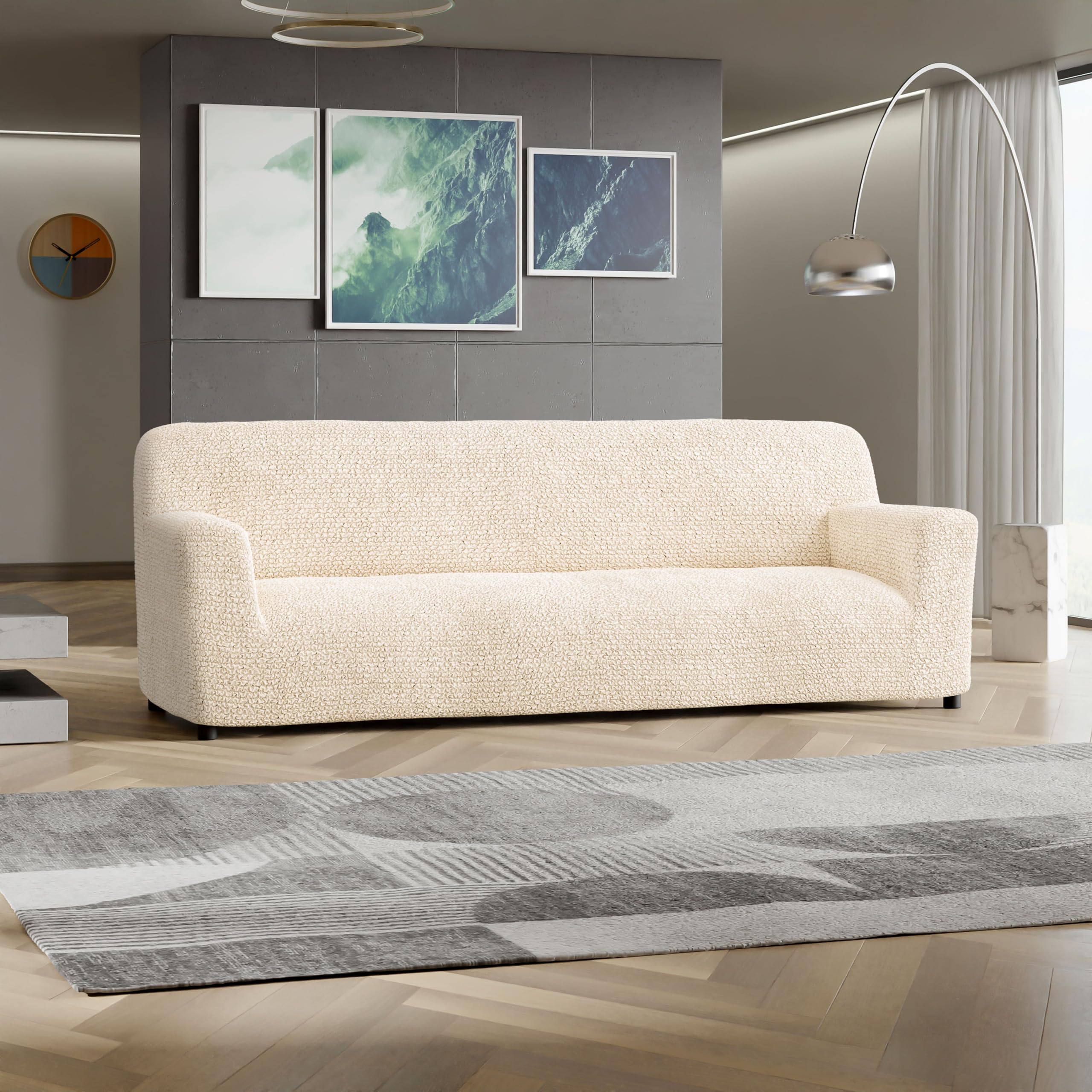 PAULATO BY GA.I.CO. Stretch Sofa Slipcover - 1-Piece Washable Couch Cover with Soft Polyester Fabric - Pet-Friendly Sofa Protector - Microfiber Collection in Cream | Perfect for Living Room, Family Room & Pet Owners