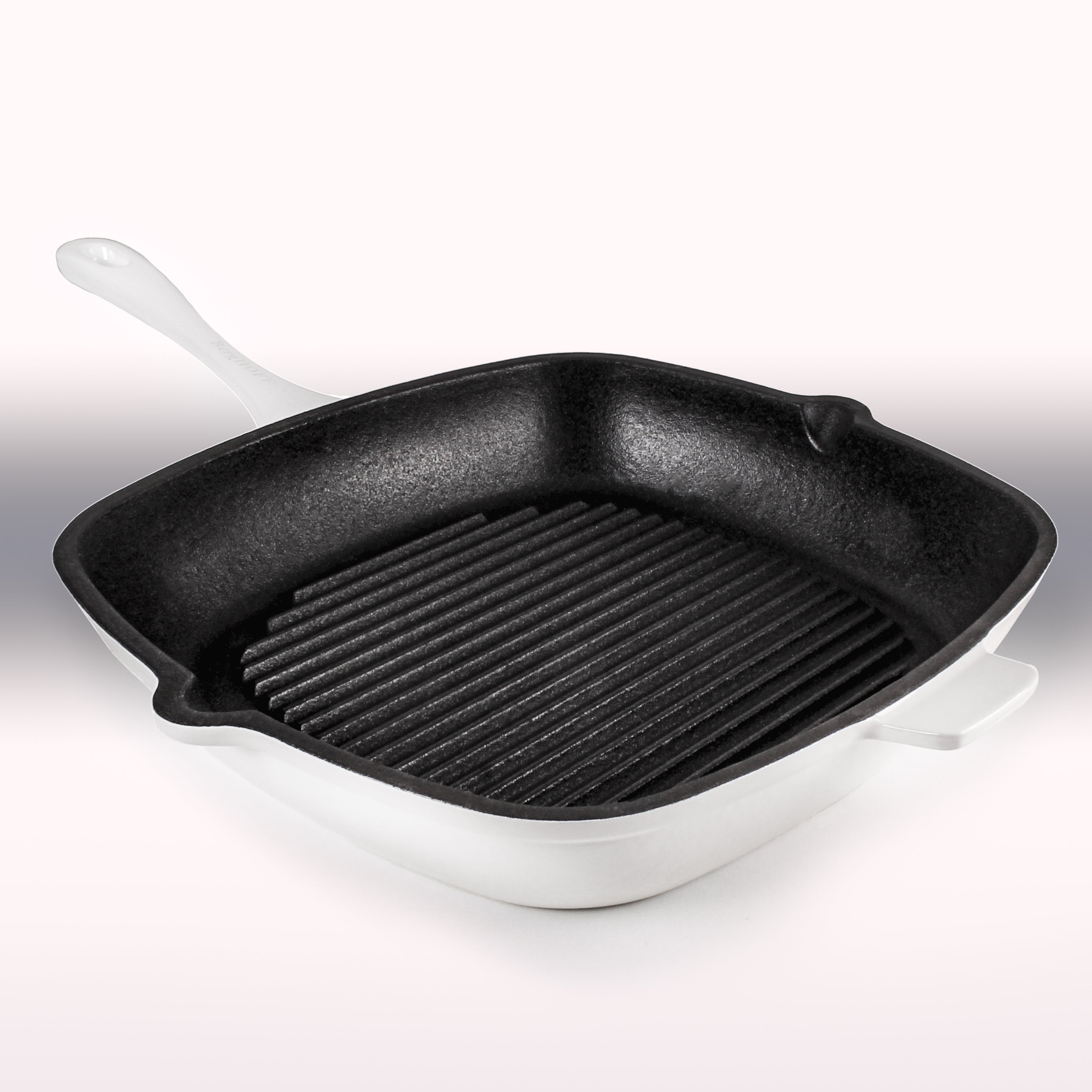 BergHOFF Neo 2-Piece Cast Iron 11-Inch Grill Pan Set with Slotted Steak Press, White - Perfect for Indoor & Outdoor Grilling, BBQ, Steak, Burgers, and More