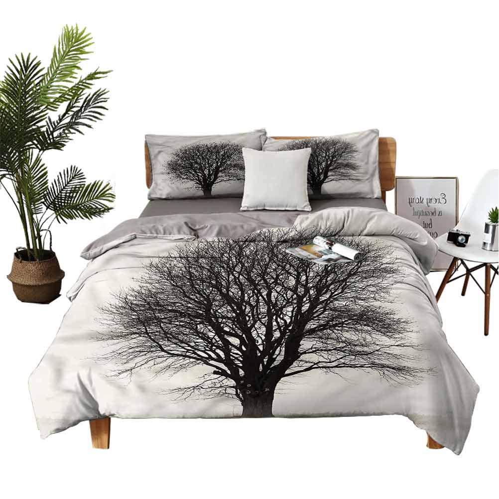 Gray 3-Piece Lightweight Comforter Cover Set - Fall Tree Monochrome Art Luxury Soft Bedding - California King Size - Perfect for Autumn Bedroom Decor & Cozy Seasonal Styling