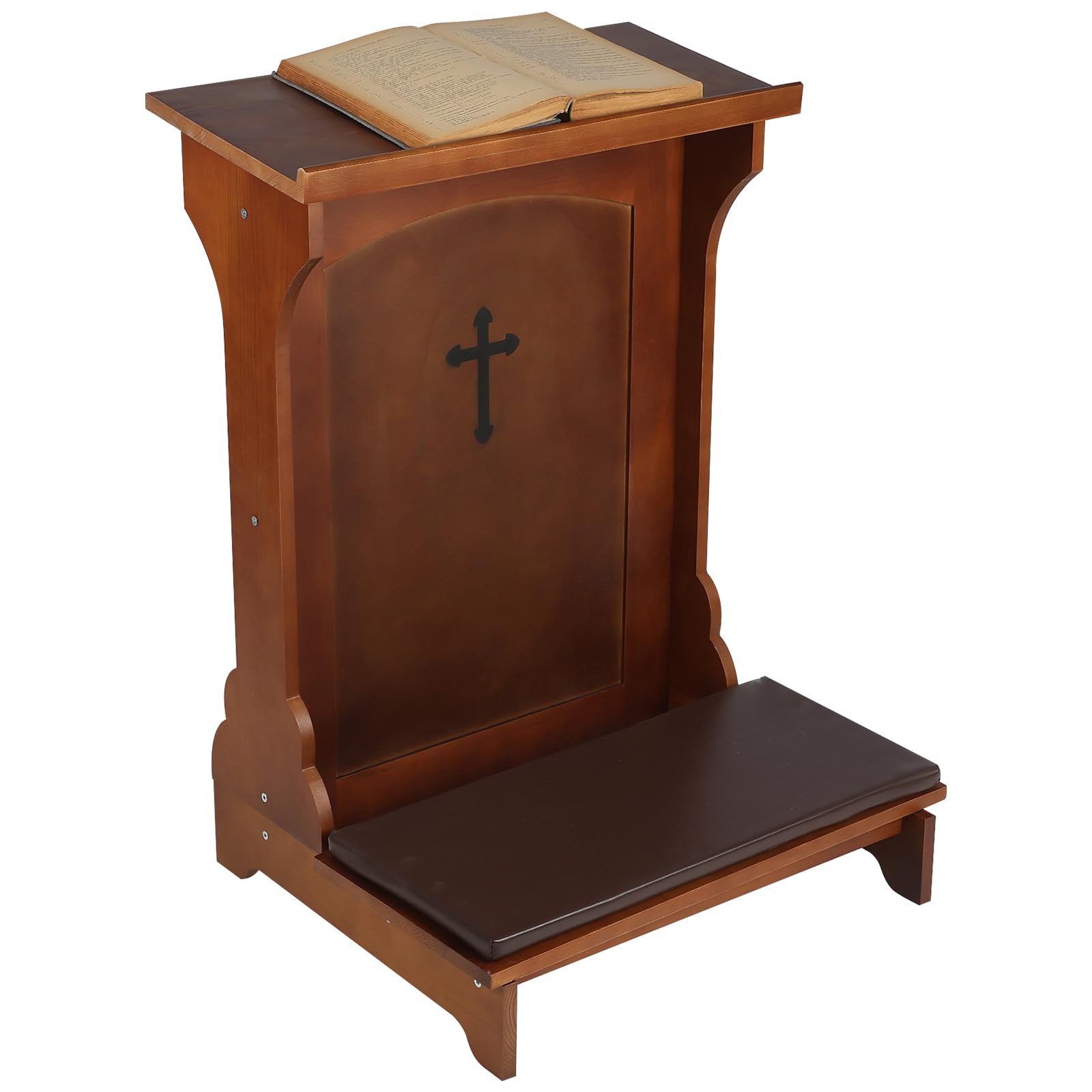 Solid Wood Prayer Bench with Shelf & Cushion - 23