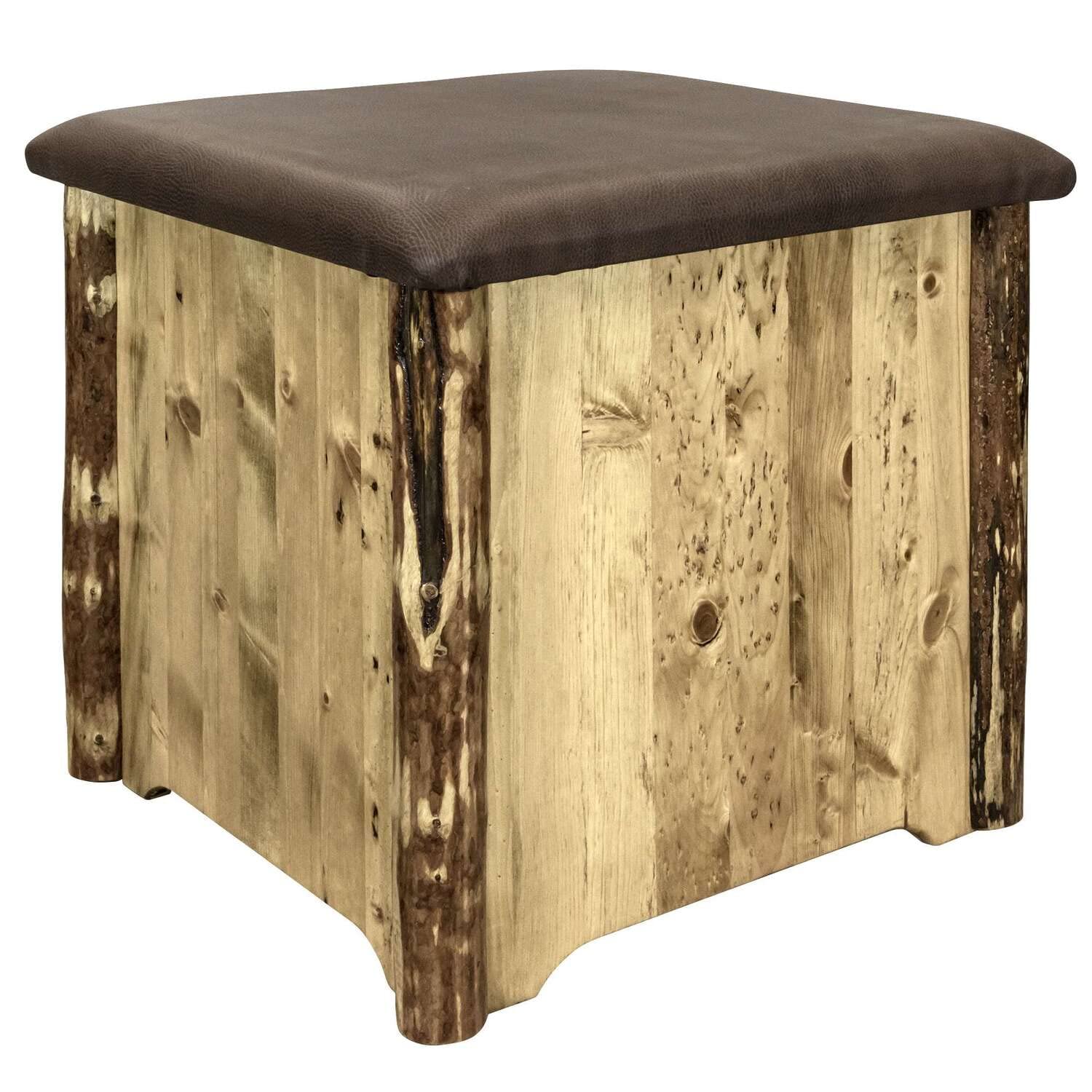 Montana Woodworks Storage Ottoman - Glacier Country Collection - Upholstered Stool with Lacquered Finish - Perfect for Living Room, Bedroom & Home Office