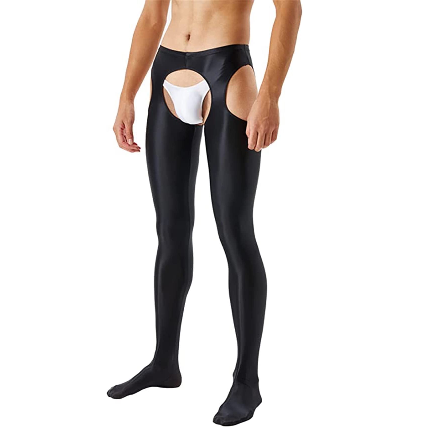 Men's 70D Glossy Compression Tights - Hollow Out Design for Workout & Yoga (Black)