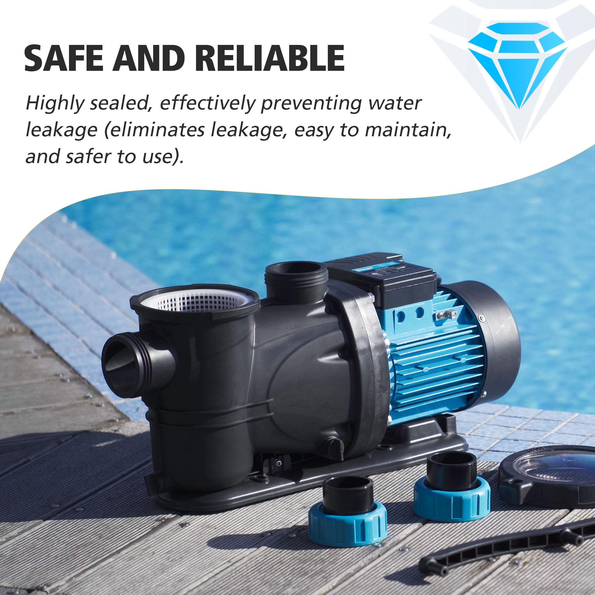 1.5 HP Inground & Above Ground Pool Pump - 5790GPH High Flow Swimming Pool Pump with Self Priming & Strainer Basket - 115V Single Speed, Energy Efficient & Quiet Operation - Perfect for Residential Backyard Pools, Spas & Water Features