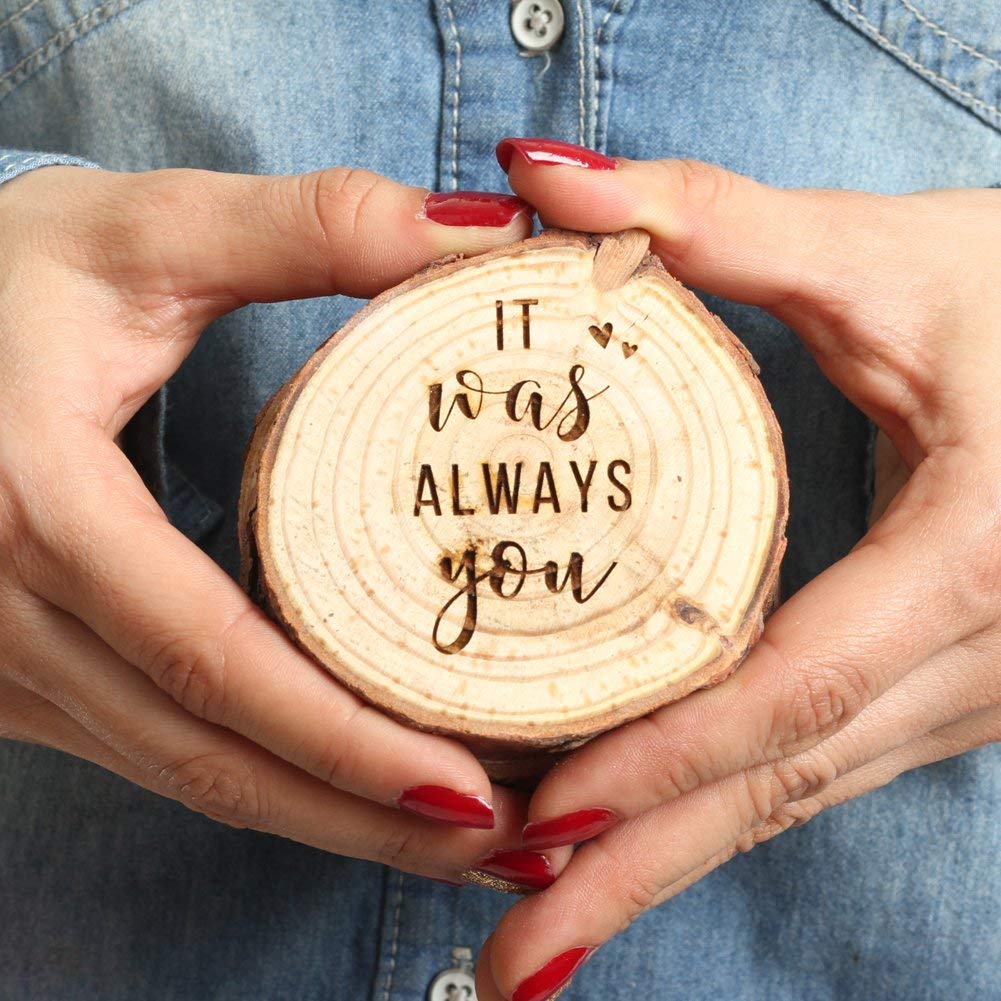 Koyal Wholesale Engraved Oak Wood Ring Box - Real Wood Engagement Ring Case with 'It Was Always You' Engraving - Perfect for Wedding Proposals, Anniversary Gifts & Jewelry Storage