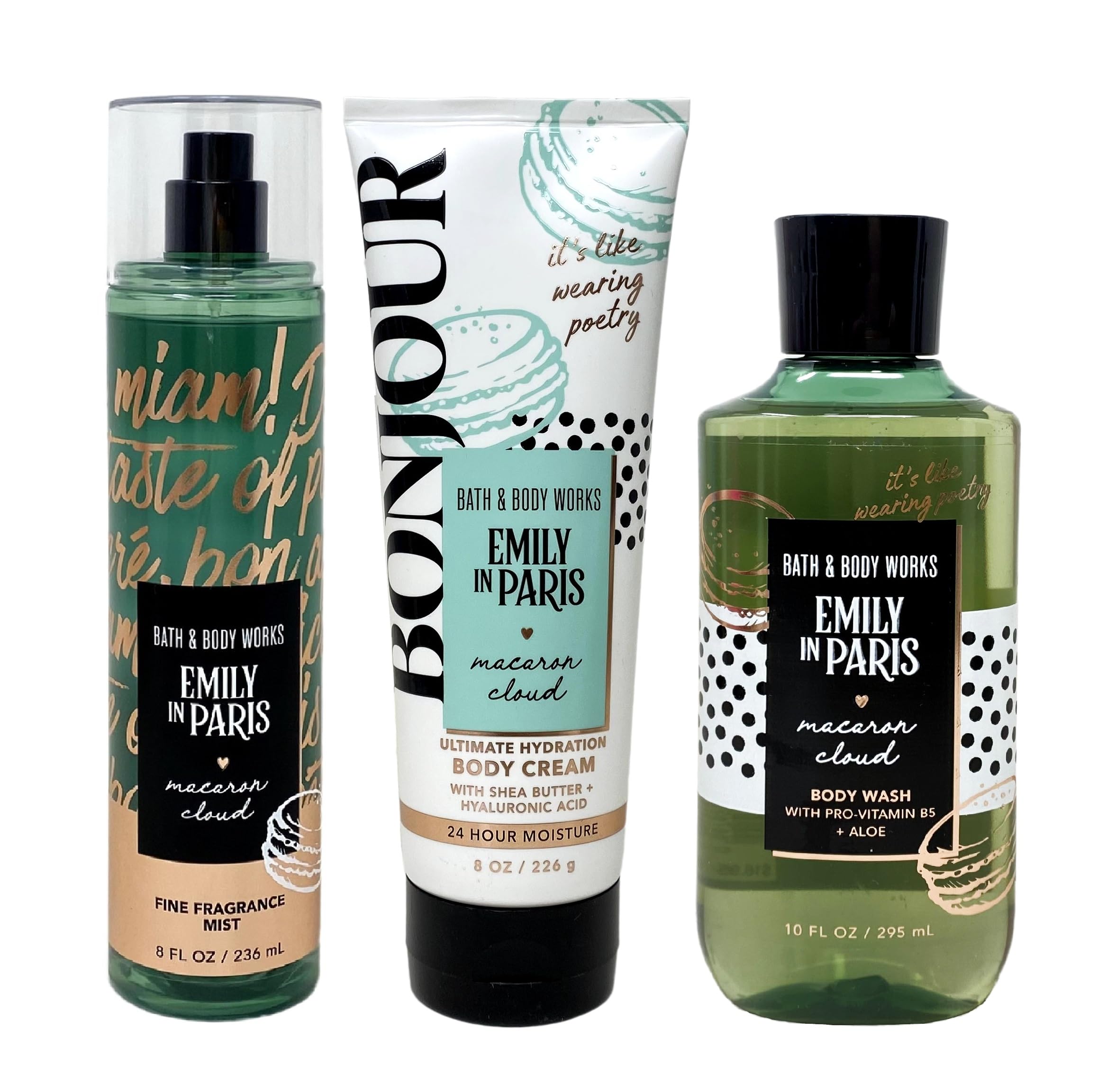 Emily in Paris Macaron Cloud 3-Piece Gift Set - Fragrance Mist, Body Cream & Body Wash (Full Size) | Perfect for Gifts, Self-Care & Luxury Bath Time