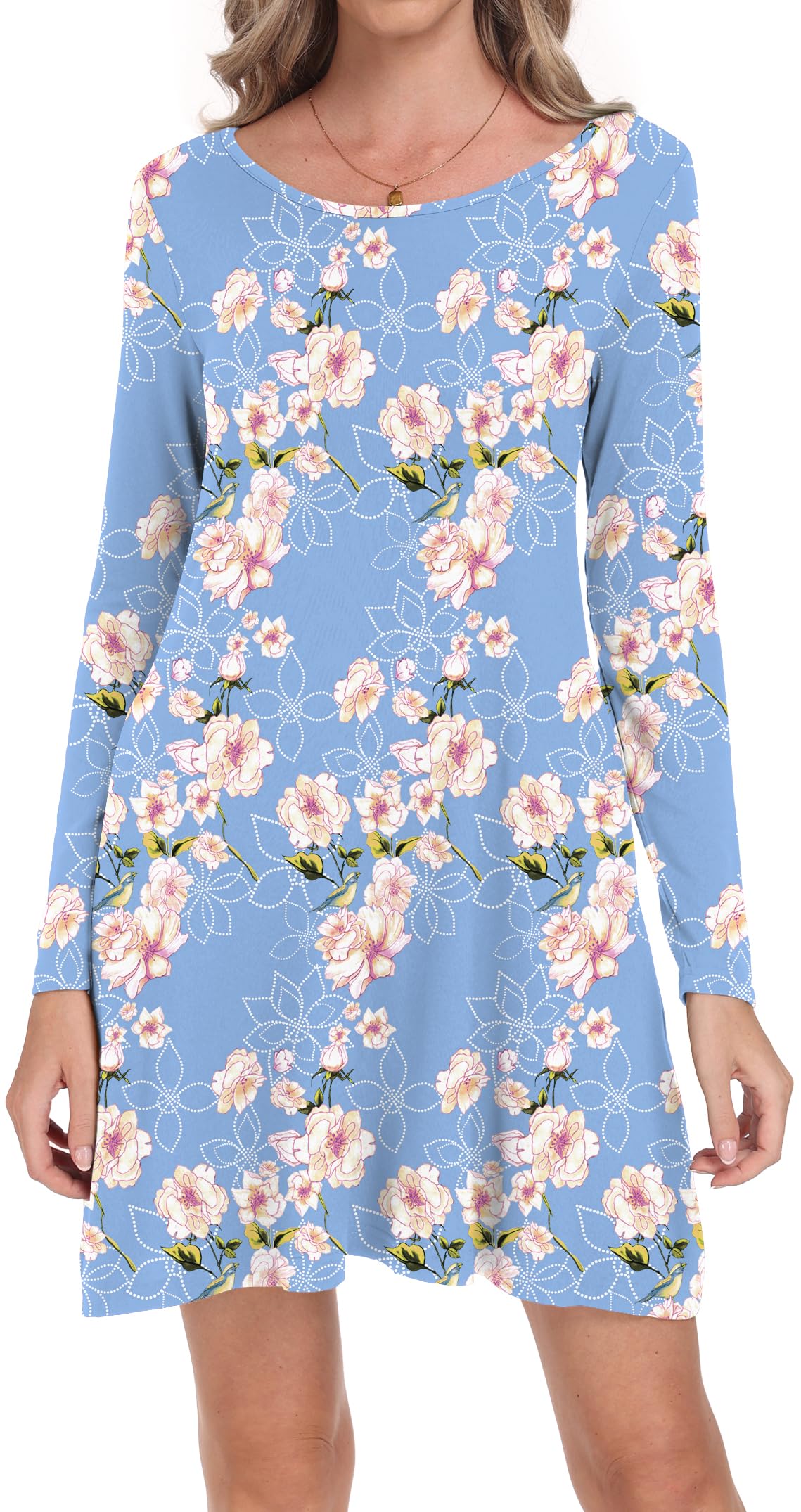 Women's Long Sleeve Pocket T-Shirt Dress - Casual Loose Fit Comfortable Cotton Dress for Everyday Wear | Perfect for Work, Weekend Outings & Travel