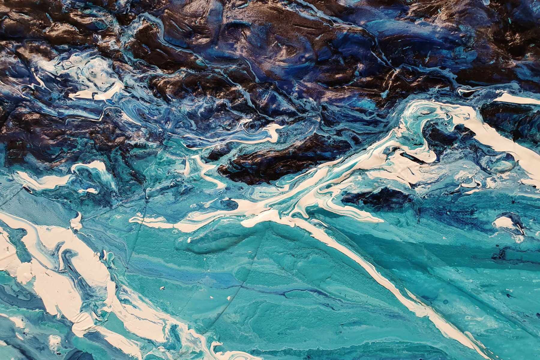 Blue Myth 2 - 160cm x 60cm Blue Textured Abstract Canvas Art Painting - Modern Wall Decor for Living Room, Bedroom & Office