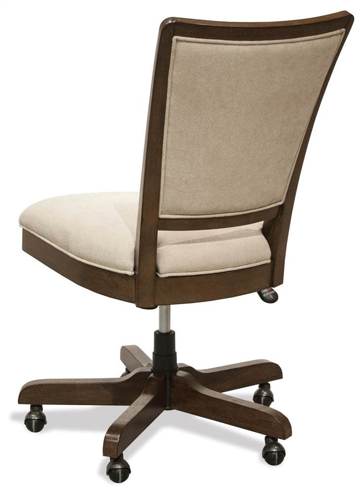 Riverside Furniture Vogue Upholstered Wood Desk Chair in Plymouth Brown Oak - Ergonomic Office Chair for Home & Workspace