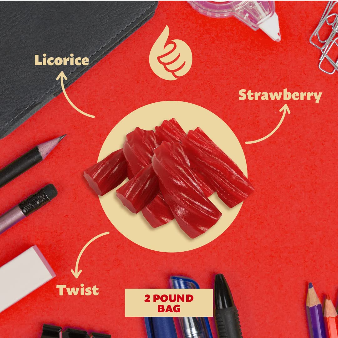 Strawberry Twists Licorice Candy - 2 Pound Bulk Bag | Sweet & Chewy Red Licorice for Parties, Movie Nights & Snacking