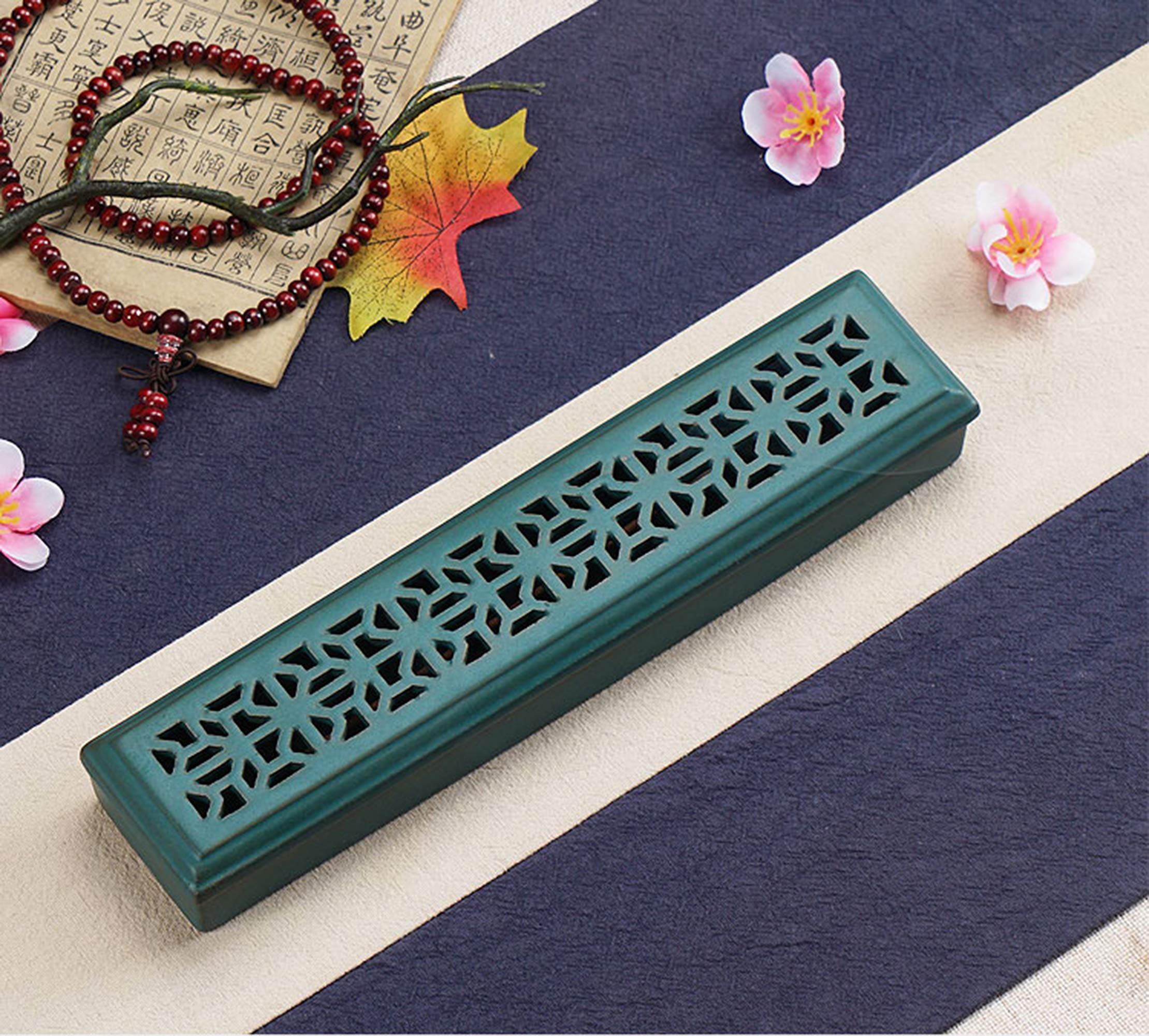 Ceramic Incense Holder for Sticks - 9 Inch (240mm) Green Ash Catcher - Perfect for Meditation, Yoga, Relaxation & Home/Office Decor - Ideal for Aromatherapy & Spiritual Practices