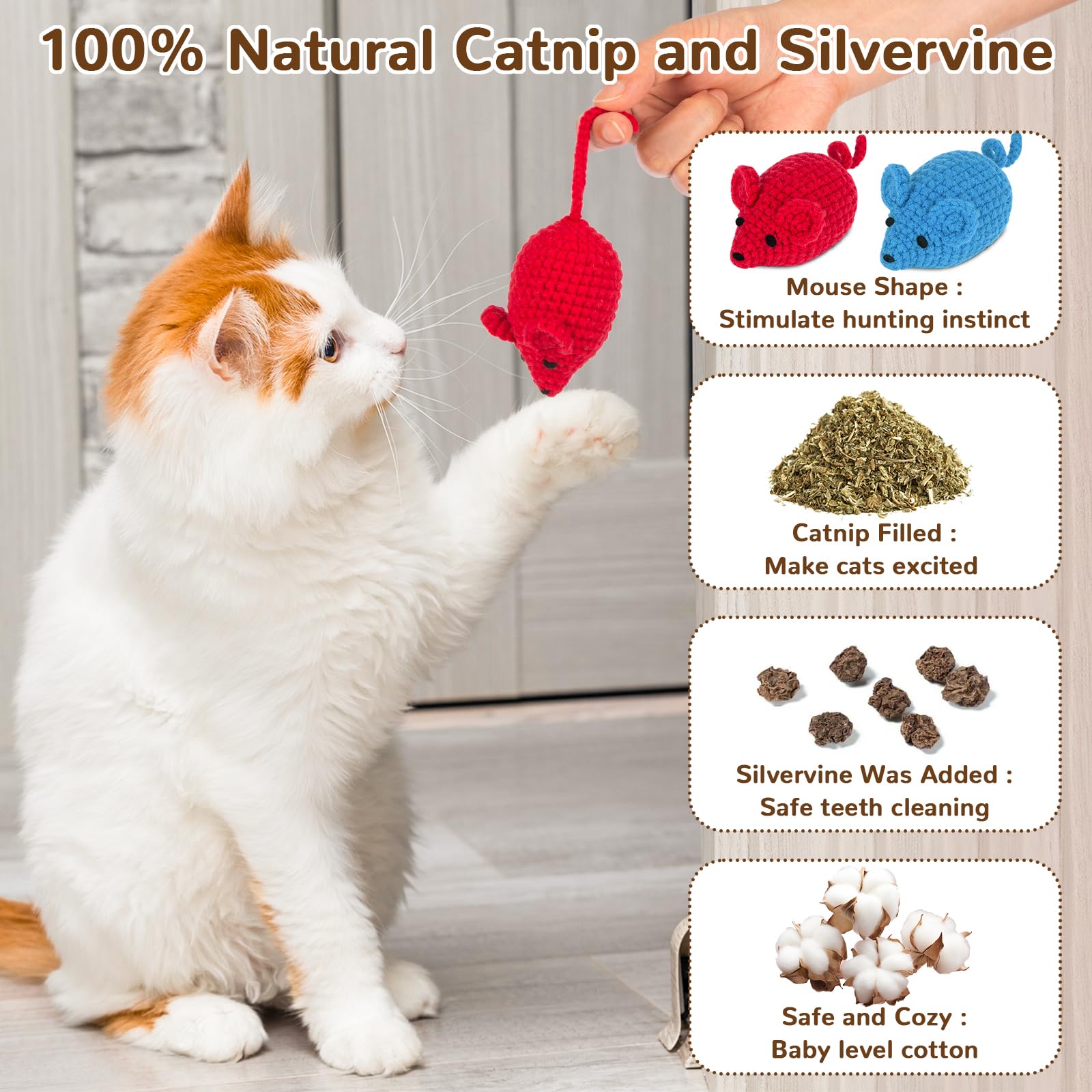 Retro Crochet Catnip Toys for Kittens - 6 Pack Yarn Mice with Catnip, Safe Teeth Cleaning & Interactive Kicker Toys for Indoor Cats - Perfect for Playtime, Training, and Stress Relief