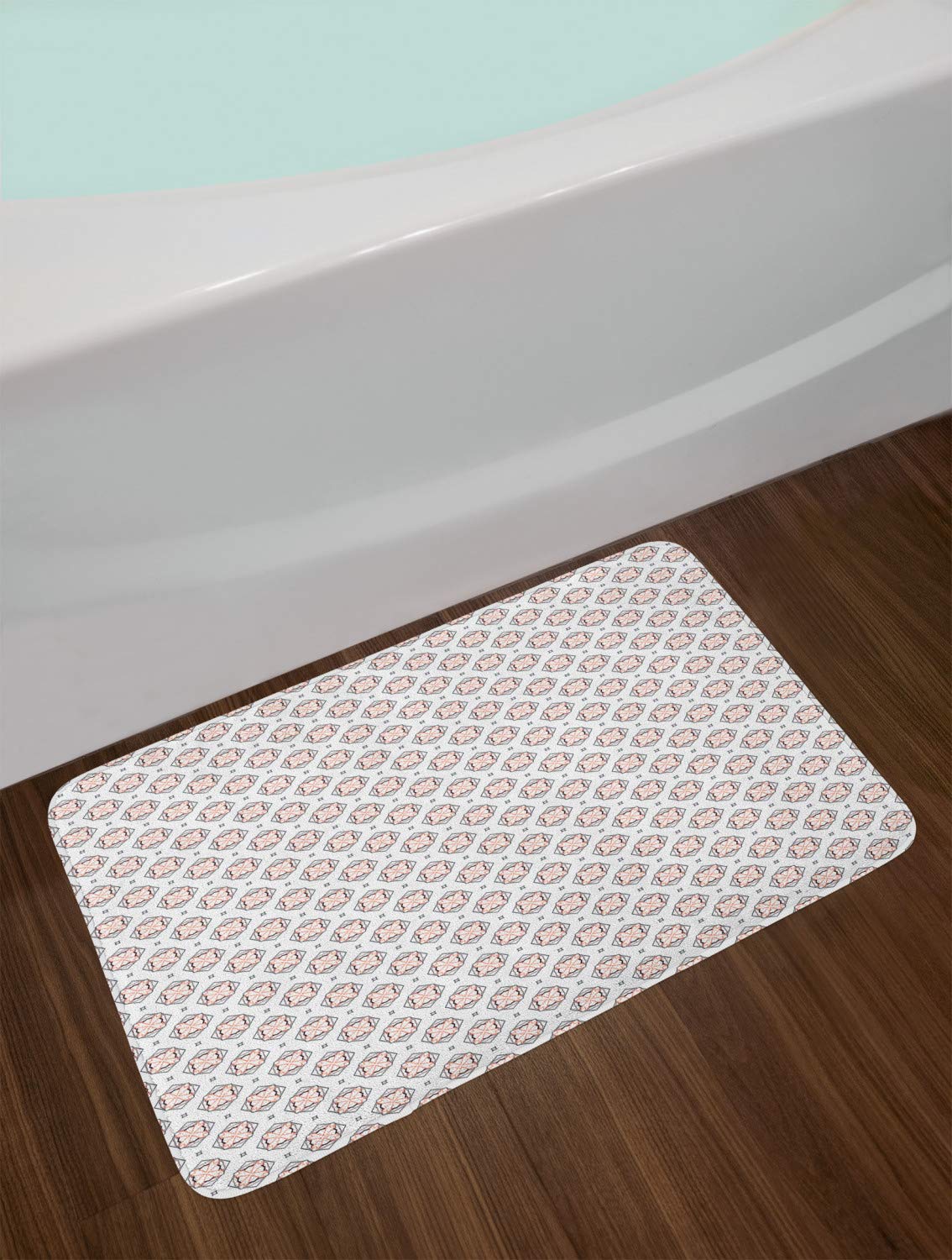Ambesonne Abstract Non-Slip Bath Mat - Geometric Shapes & Ornate Tile Design, Plush Bathroom Decor Mat, 30.2
