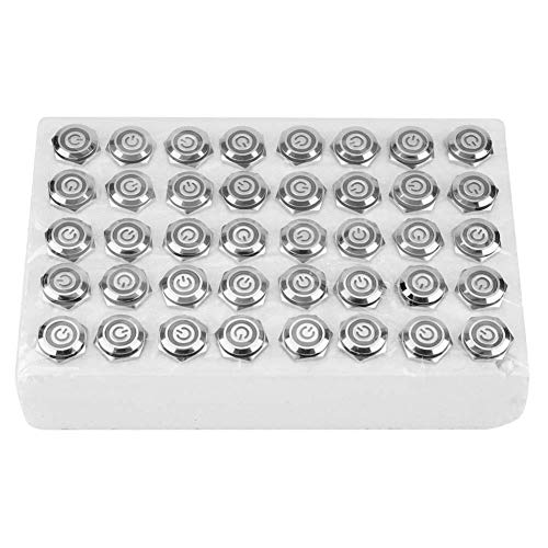FTVOGUE 40pcs 16mm Waterproof Self-Locking Metal Push Button Switch with 24V LED Light - 5-Pin Blue Flat Head for Industrial Control Panels, Machinery, and DIY Electronics Projects