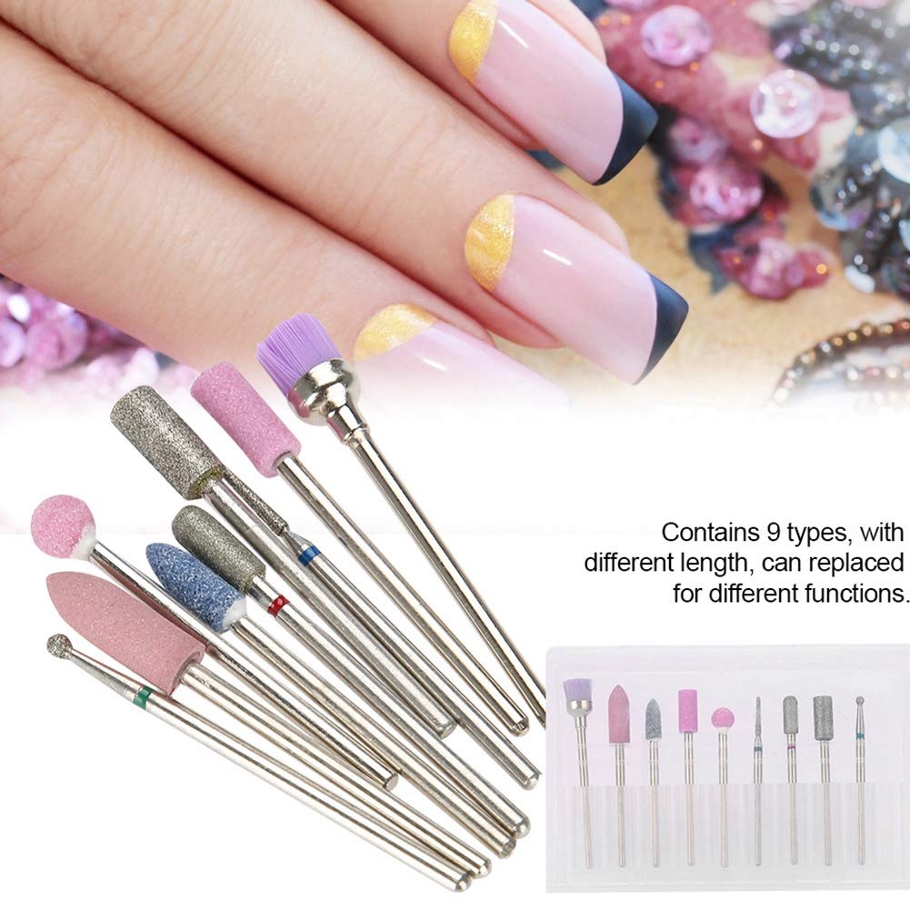 Professional 9Pcs Electric Nail Drill Bits Set - Manicure & Pedicure Kit with Grinding Heads for Nail Polishing & Filing - Perfect for Home Salon, Nail Art, and Professional Nail Care