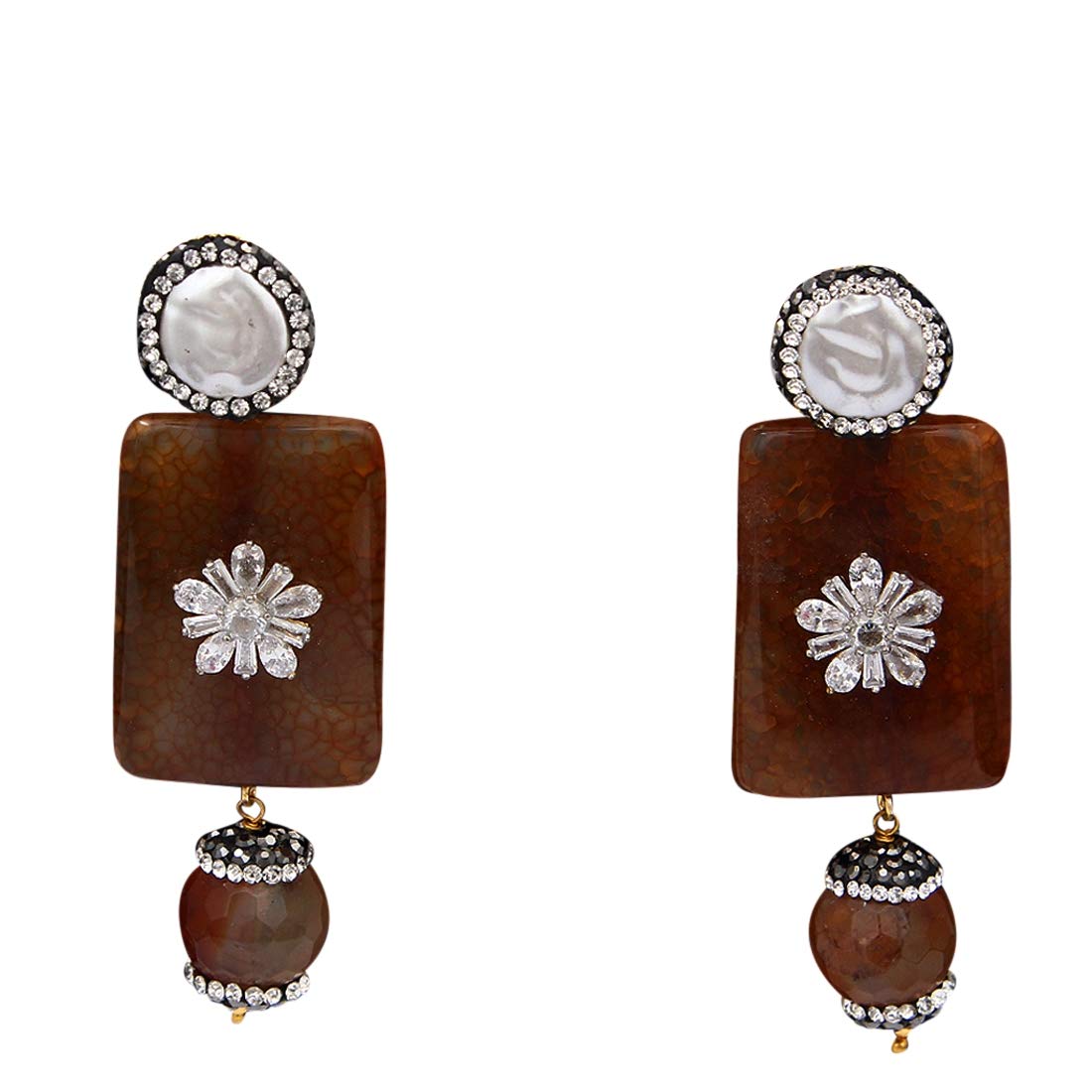 German Silver Gold Plated Designer Dangle Stone Earrings for Women - Valentine Collection Indo-Western Hoop Dangler Tassel Jewelry | Perfect for Valentine's Day, Date Night & Ethnic Fashion
