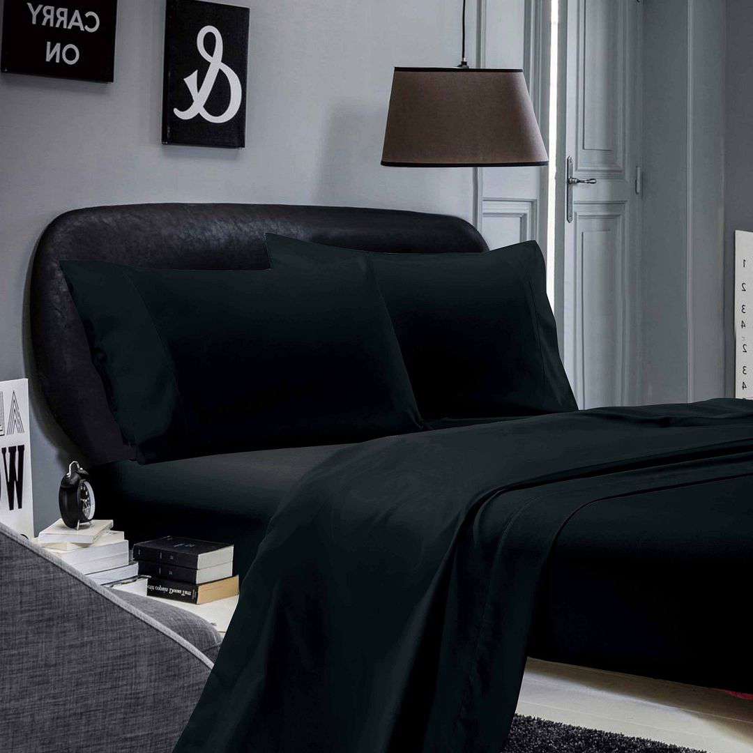 1000TC Ultra Soft Queen Size Bed Sheets Set - Black Flat & Fitted Sheet for Luxurious Comfort | Perfect for Master Bedroom, Guest Room & Hotel Use