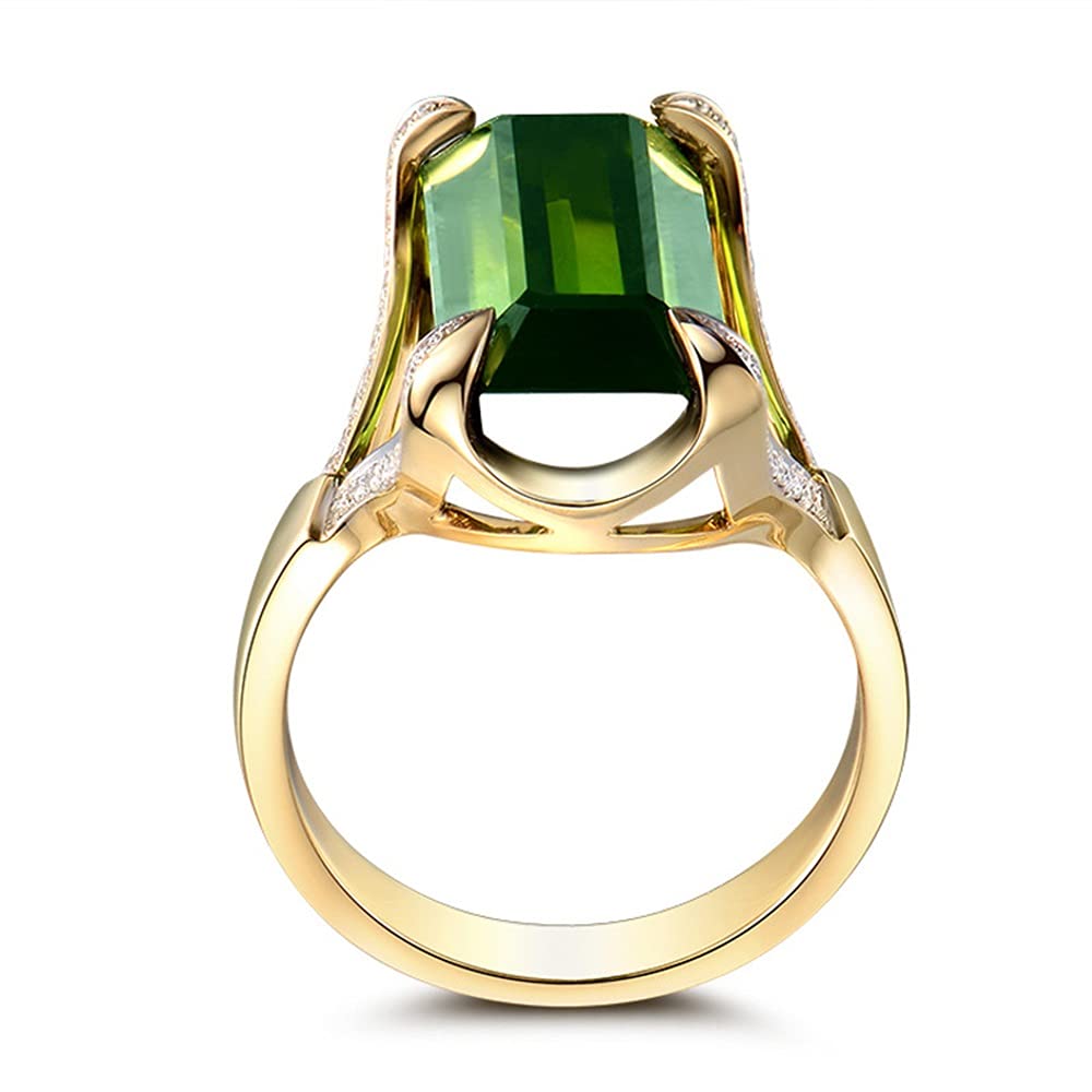 18K Gold Plated Princess Cut Emerald Birthstone Ring with AAA Cubic Zirconia Halo - Solitaire Promise, Engagement & Wedding Band for Women | Perfect for Anniversaries, Valentine's Day & Special Occasions