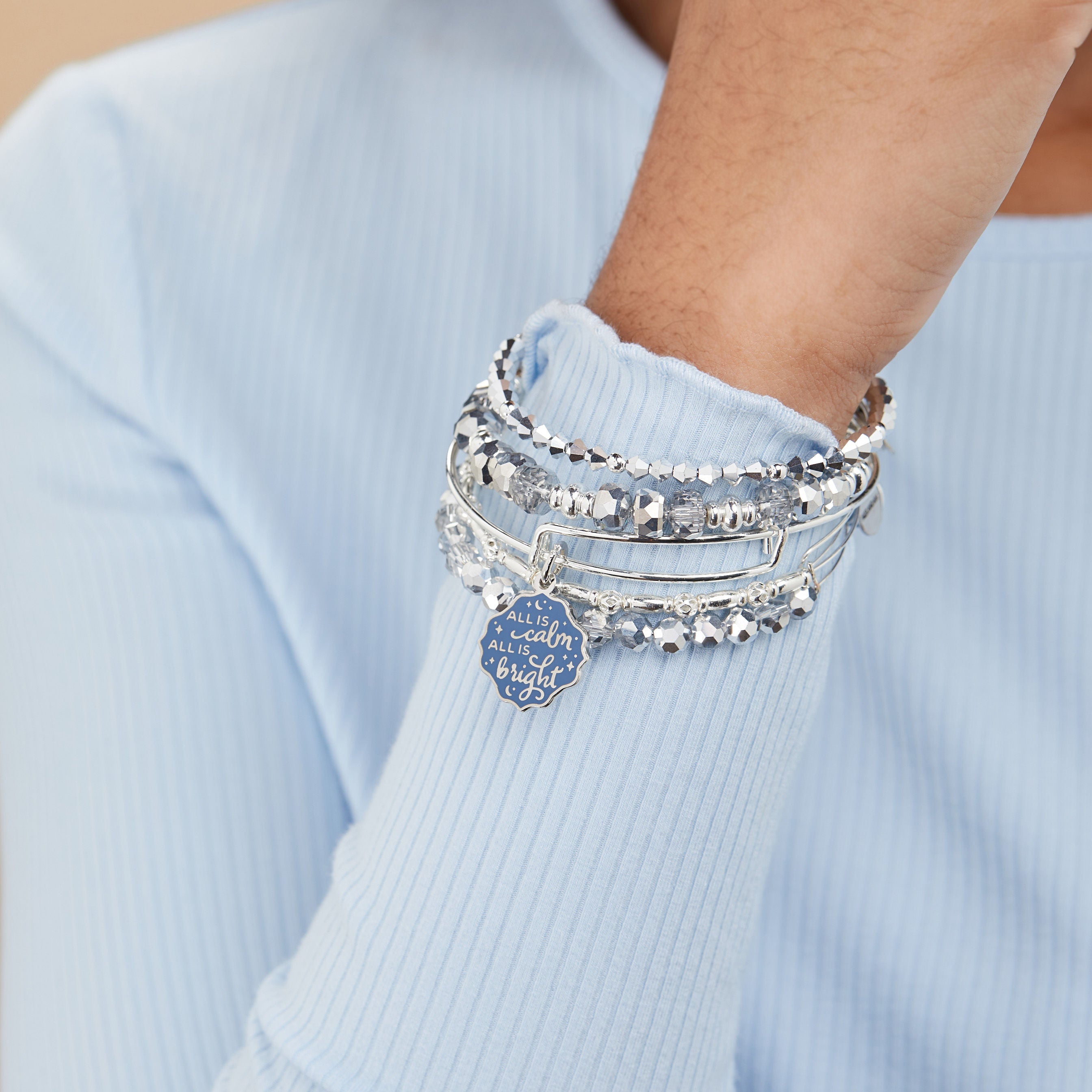 All is Calm All is Bright Charm Bangle Set of 5 - Inspirational Christmas Jewelry Gifts for Women, Holiday Party Accessories, Festive Bracelet Collection for Friends & Family